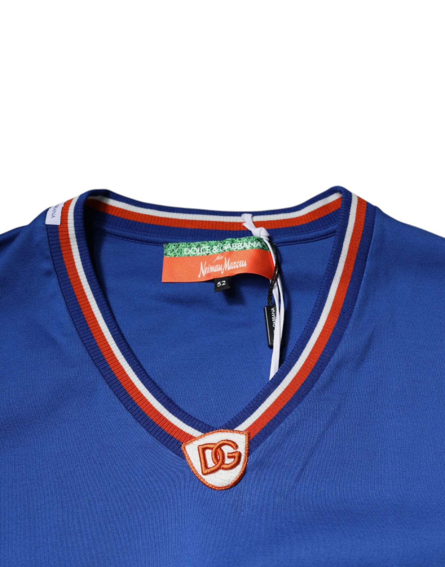 T-shirt à manches courtes et col en V avec logo bleu Dolce & Gabbana