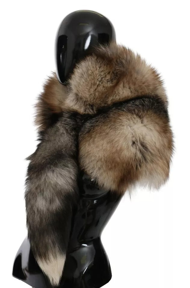 Écharpe châle en fourrure de queue de renard marron Dolce & Gabbana