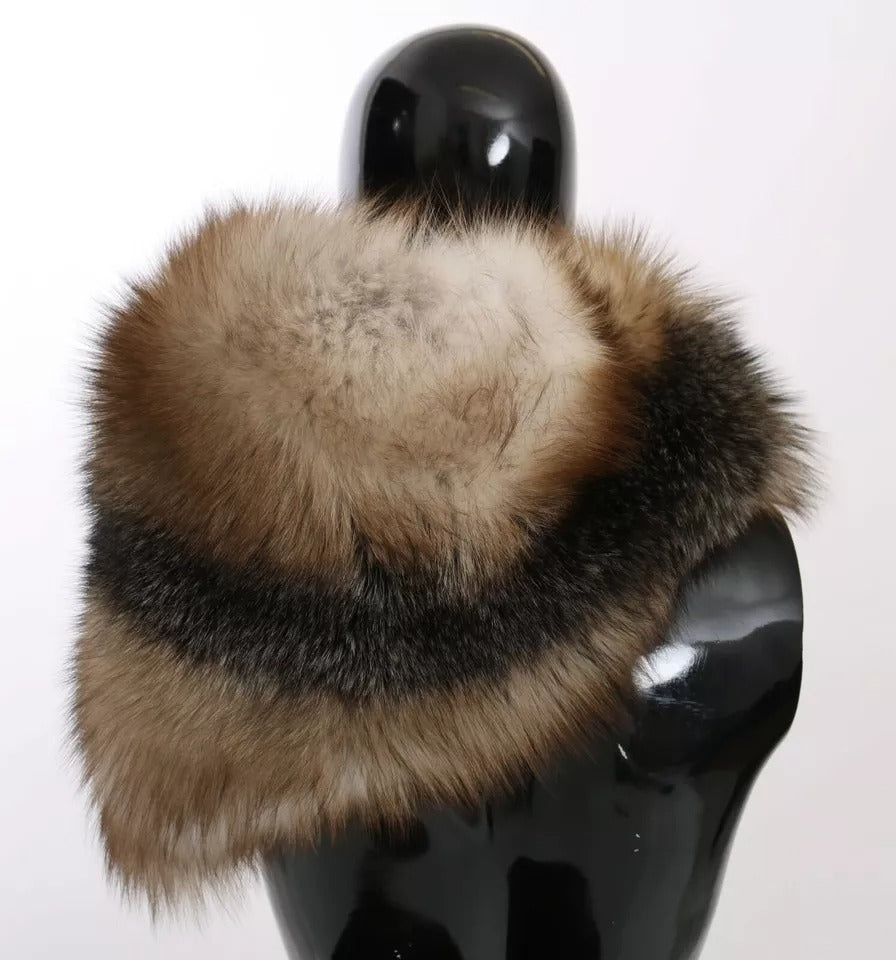 Écharpe châle en fourrure de queue de renard marron Dolce & Gabbana