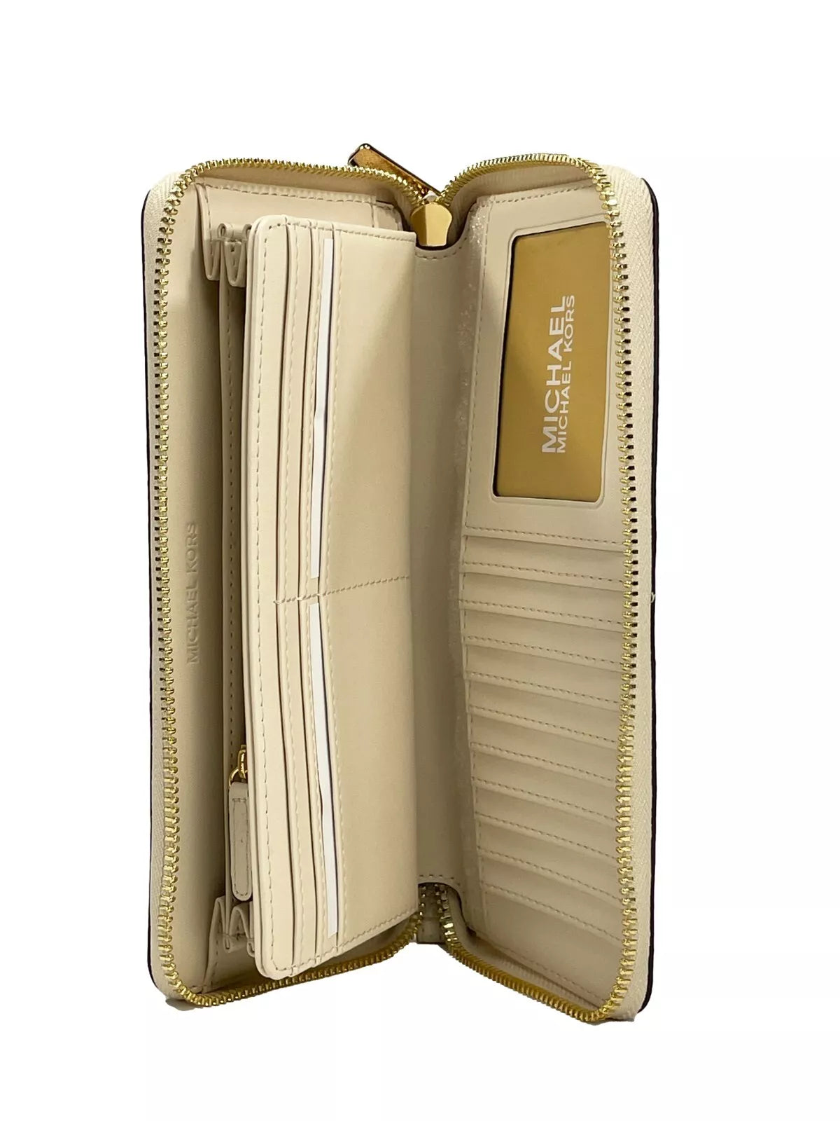 Portefeuille continental Michael Kors Jet Set Travel Center Stripe Signature Vanille Or pâle