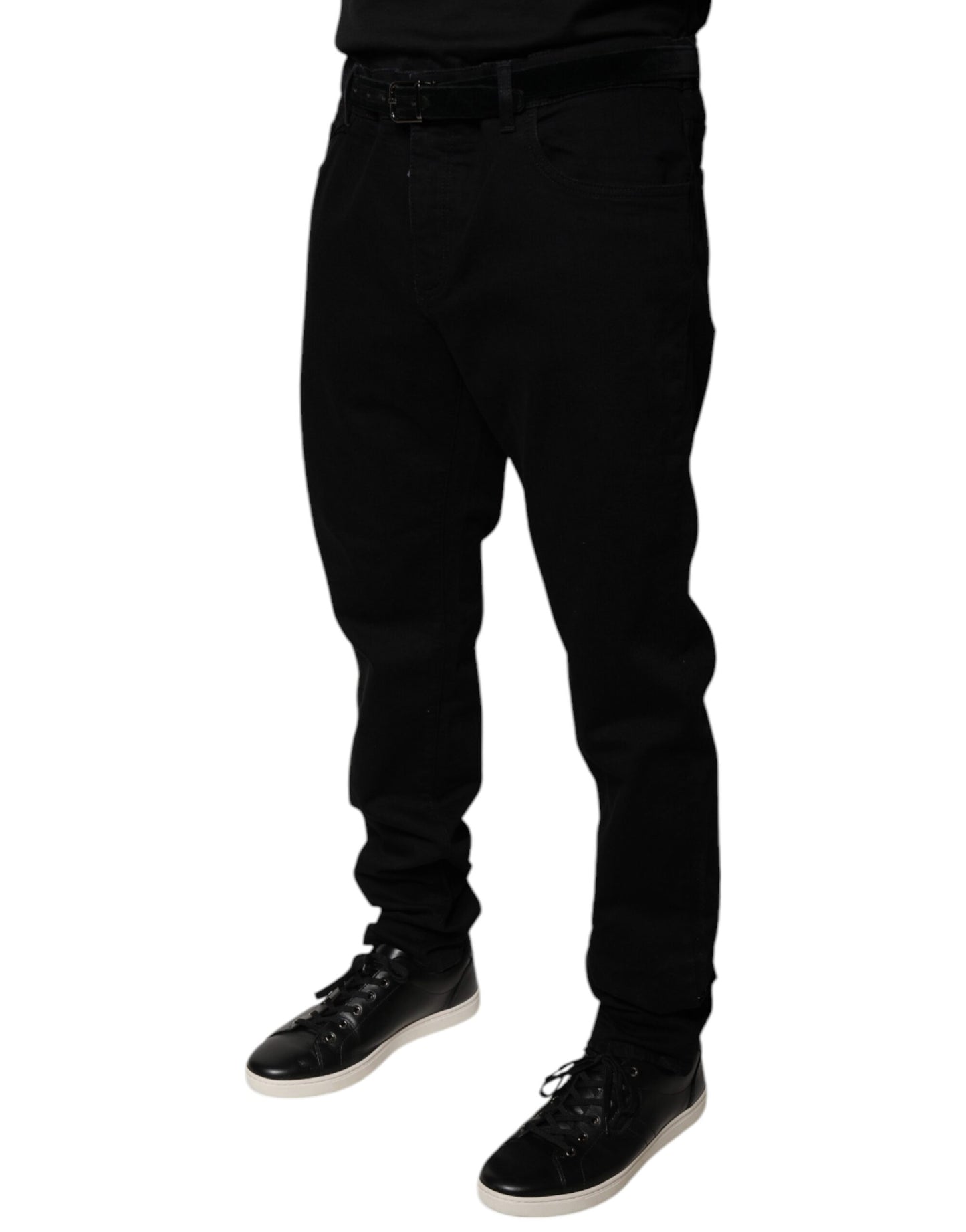 Jean skinny en coton stretch noir avec logo Dolce & Gabbana