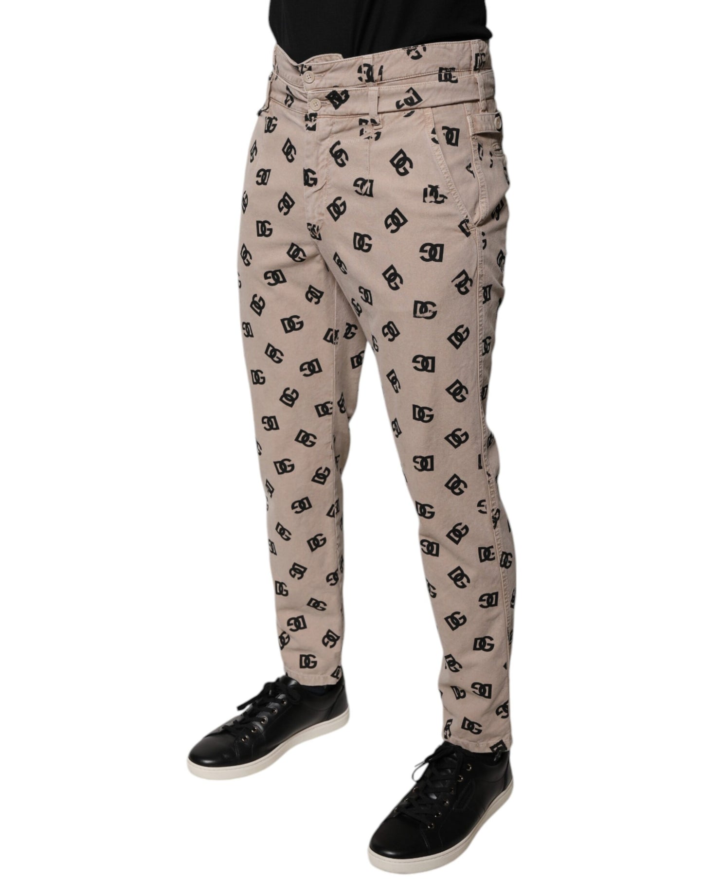 Jean skinny en coton beige avec logo Dolce & Gabbana