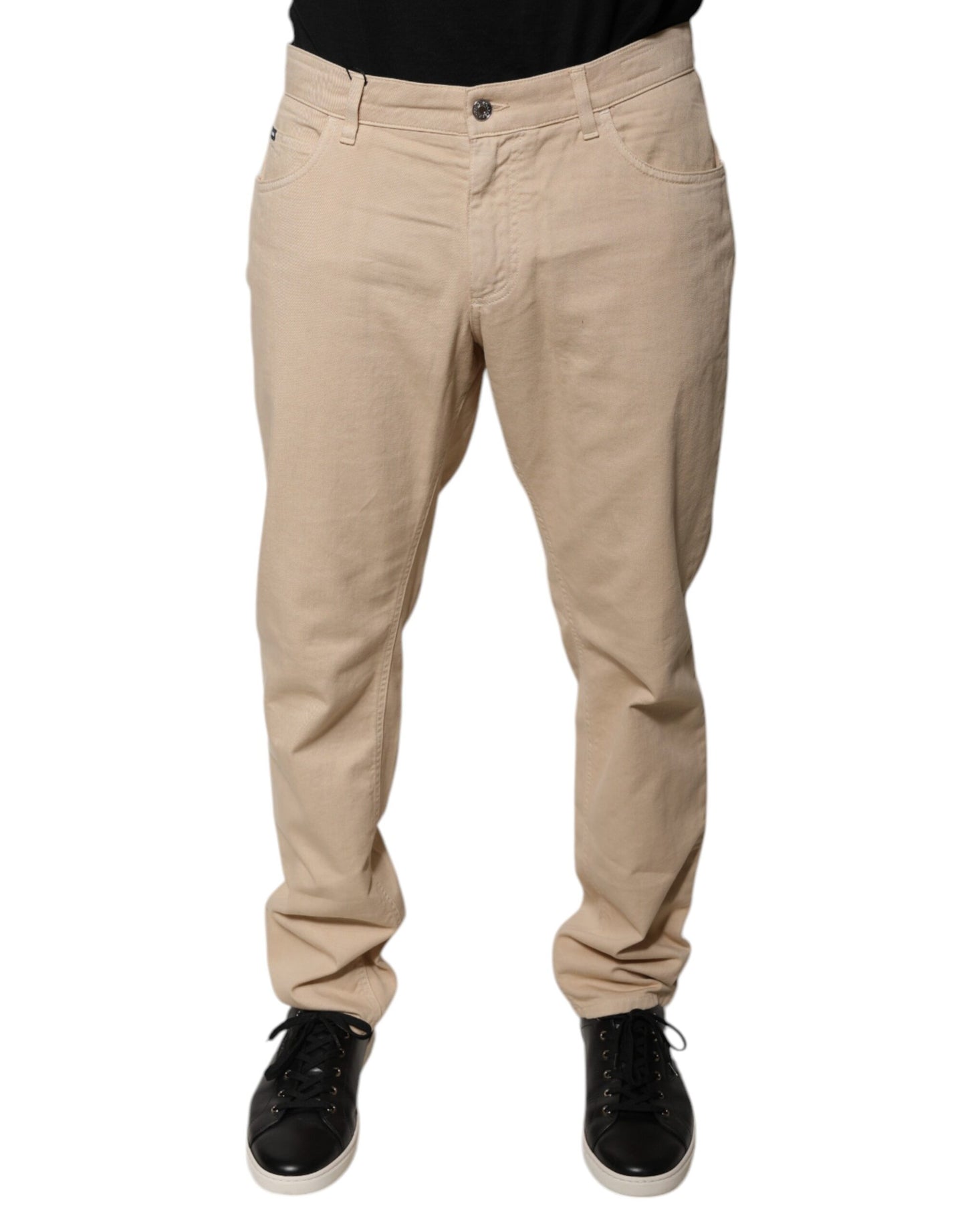 Jean skinny taille moyenne en coton beige Dolce & Gabbana