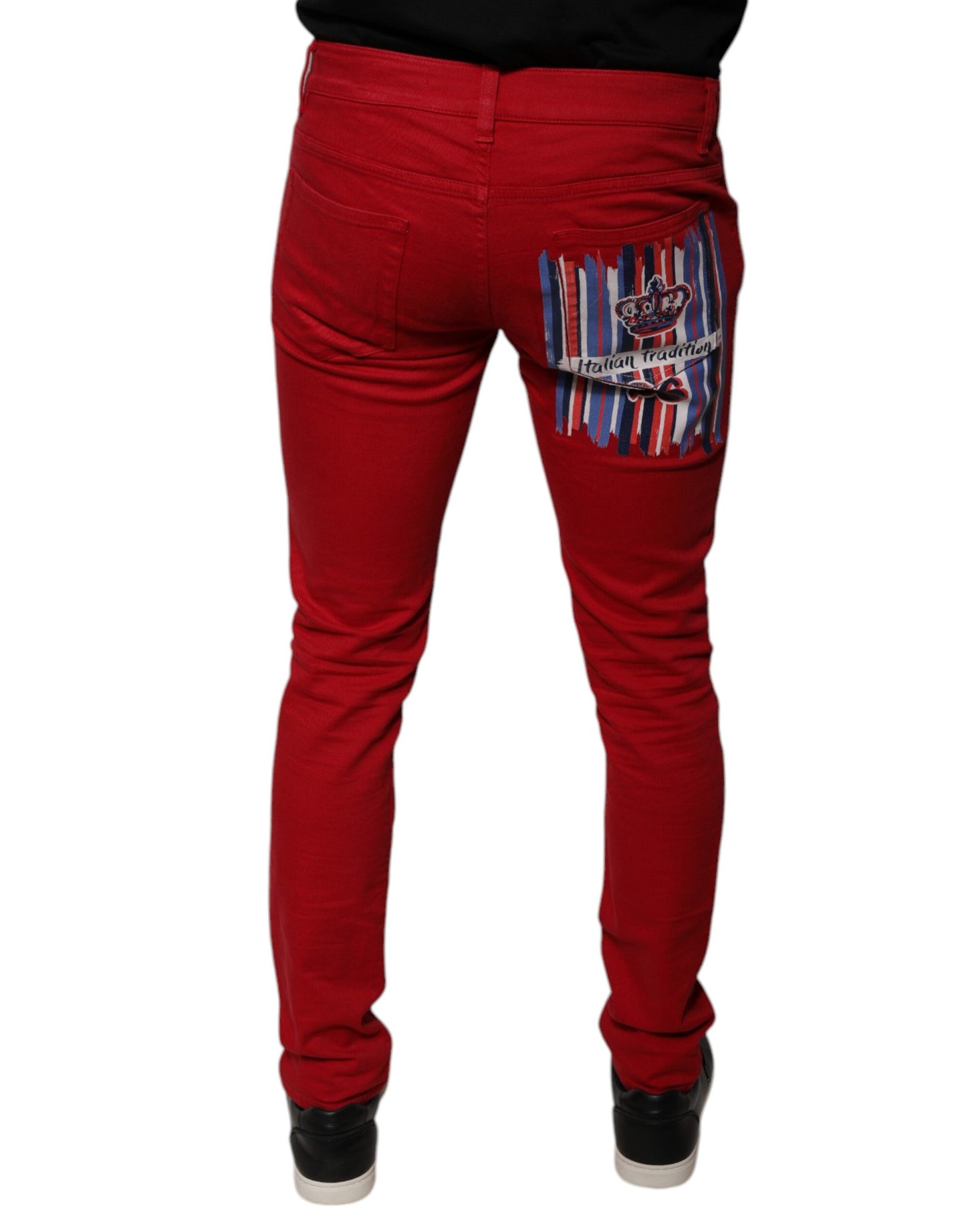 Jean skinny en coton à logo couronne rouge Dolce & Gabbana
