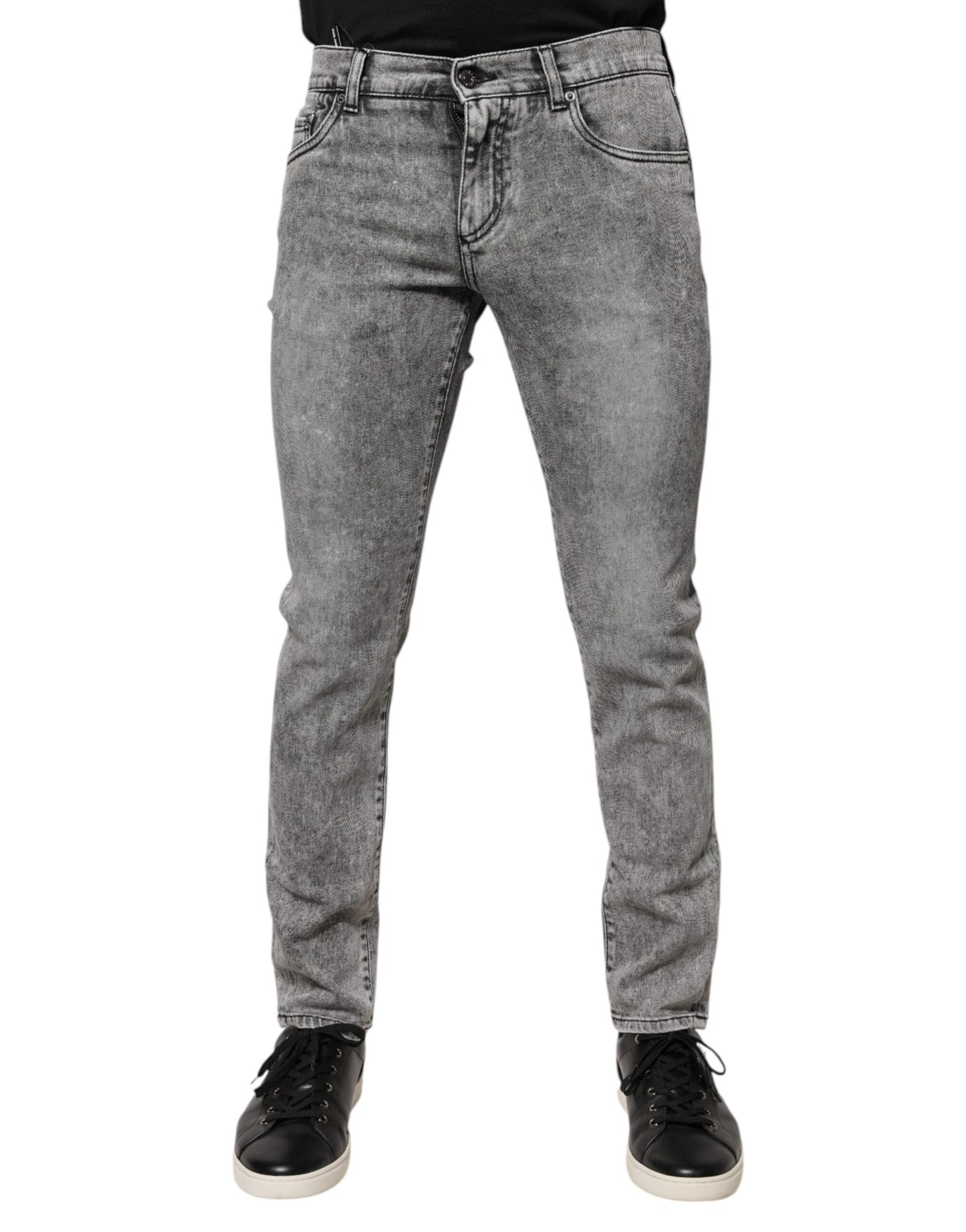 Jean slim en coton gris Dolce & Gabbana avec plaque logo