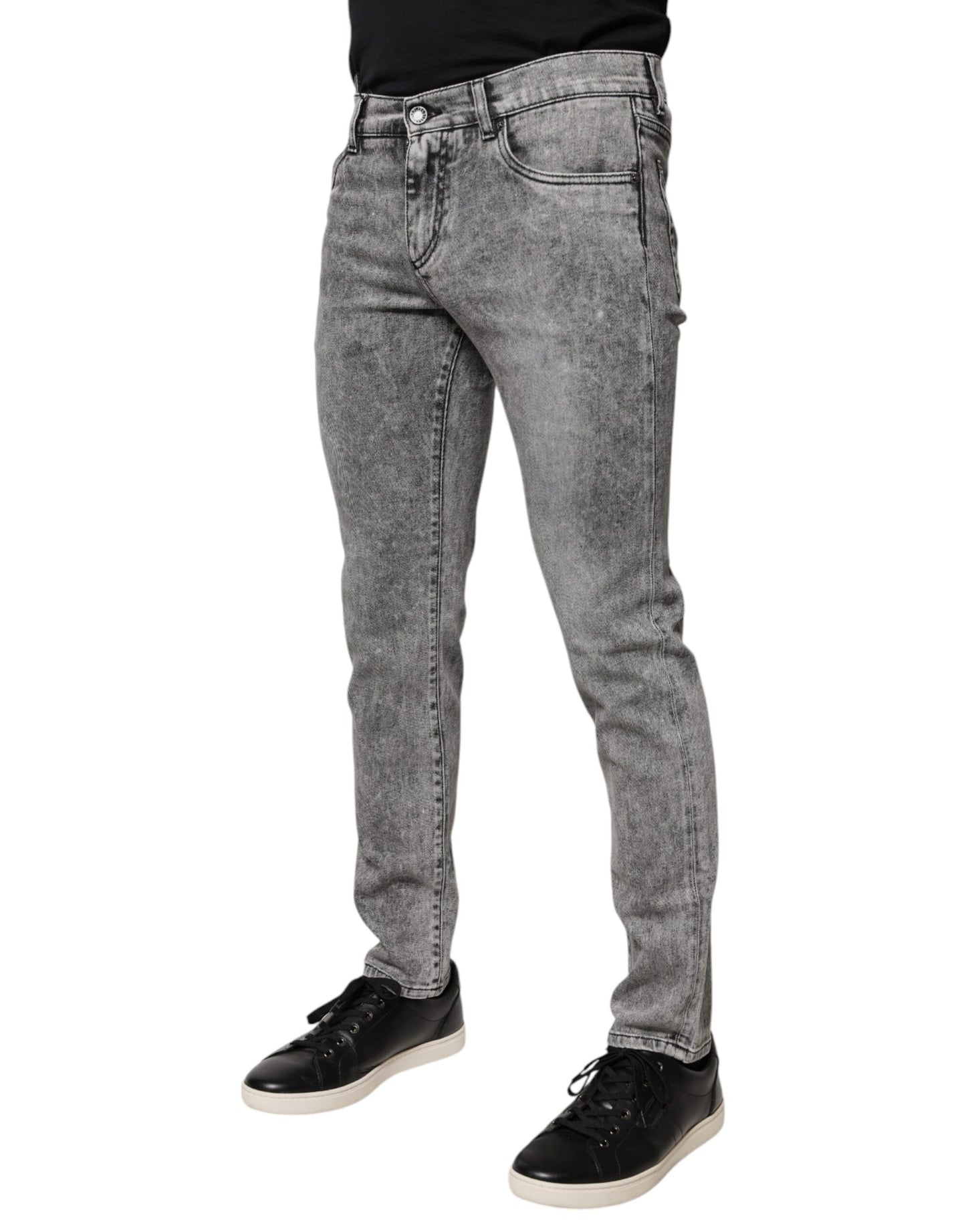 Jean slim en coton gris Dolce & Gabbana avec plaque logo