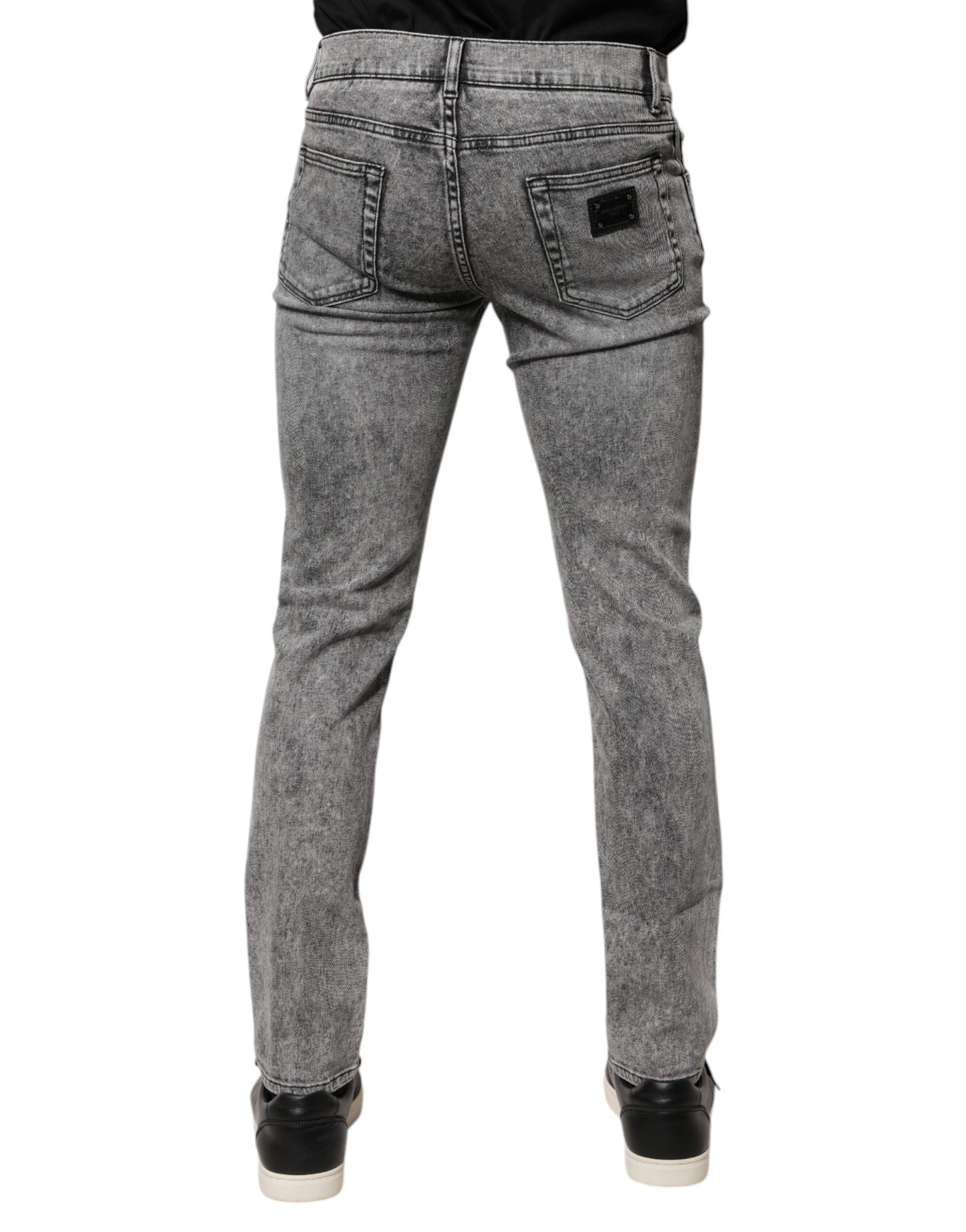 Jean slim en coton gris Dolce & Gabbana avec plaque logo