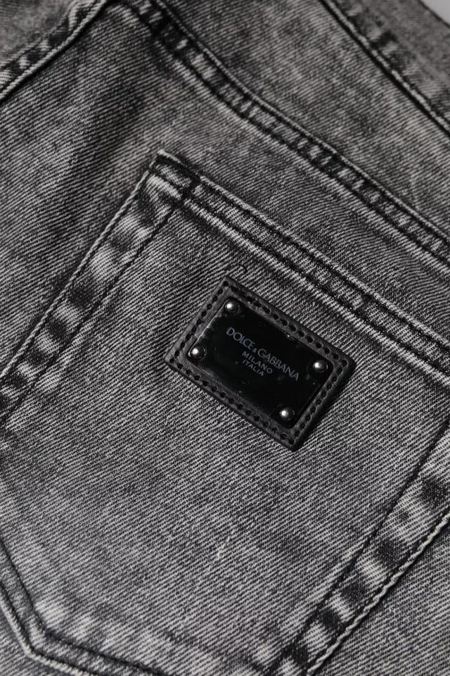 Jean slim en coton gris Dolce & Gabbana avec plaque logo