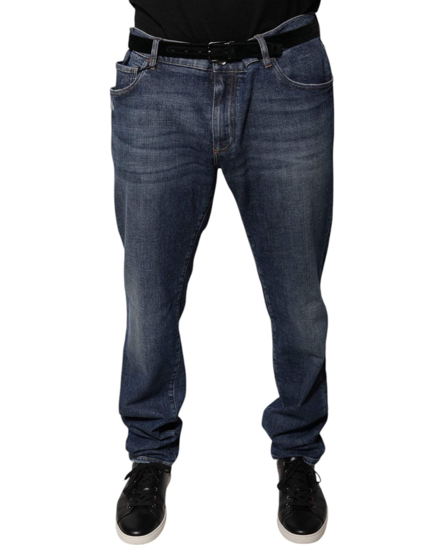 Jean skinny en coton bleu foncé avec logo Dolce & Gabbana