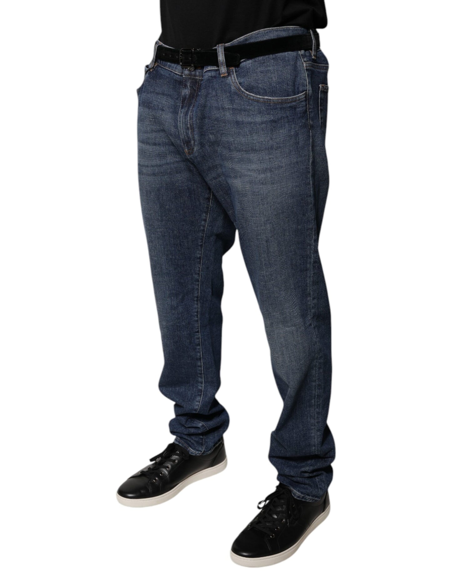 Jean skinny en coton bleu foncé avec logo Dolce & Gabbana