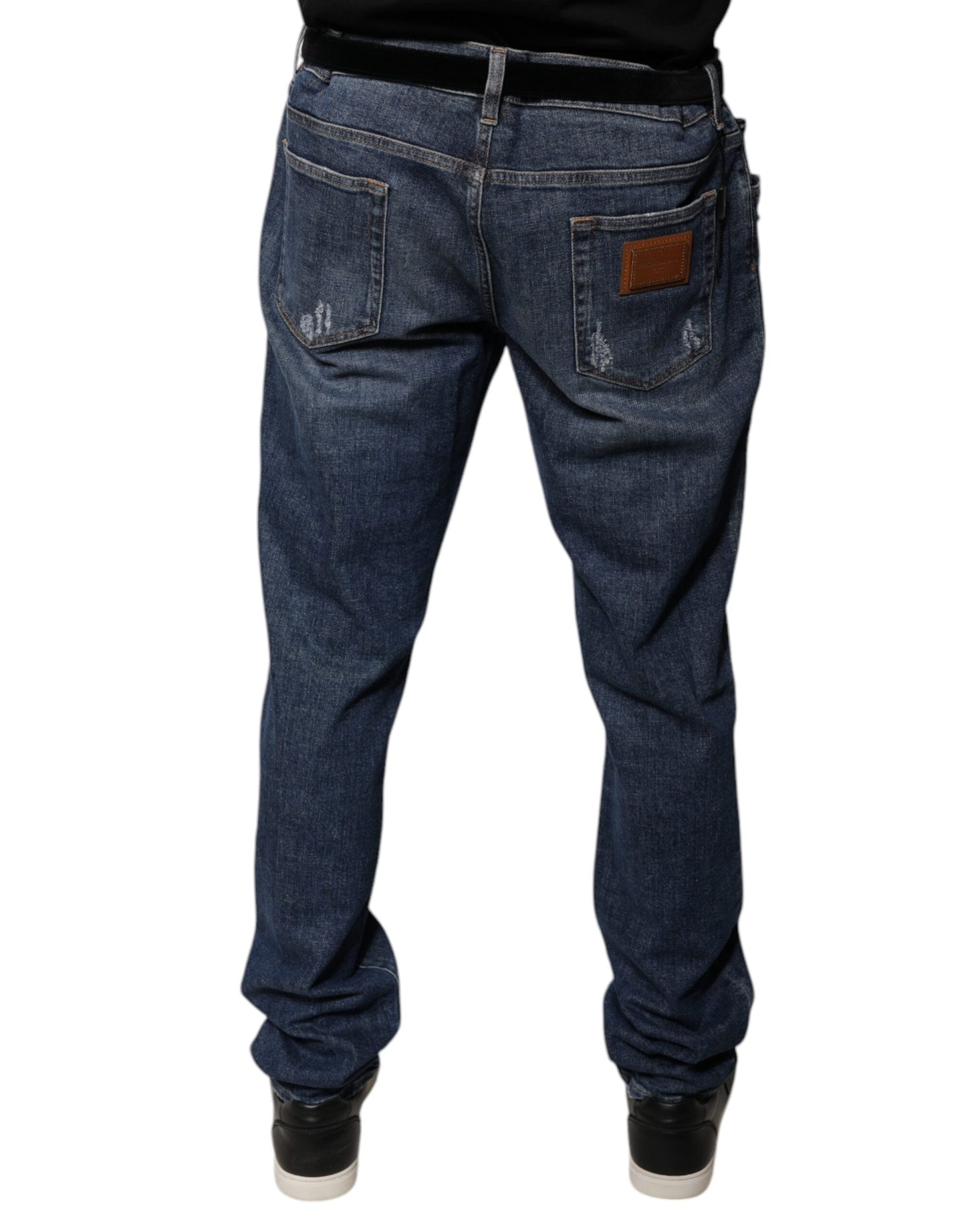Jean skinny en coton bleu foncé avec logo Dolce & Gabbana