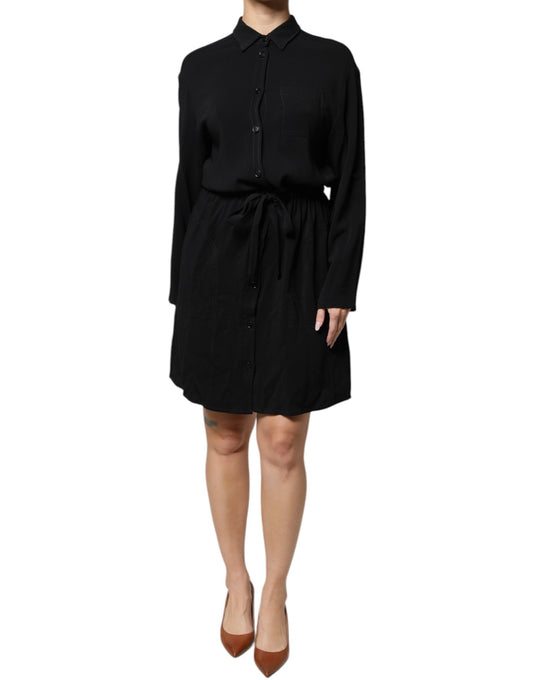 Robe courte trapèze à manches longues en viscose noire Emporio Armani