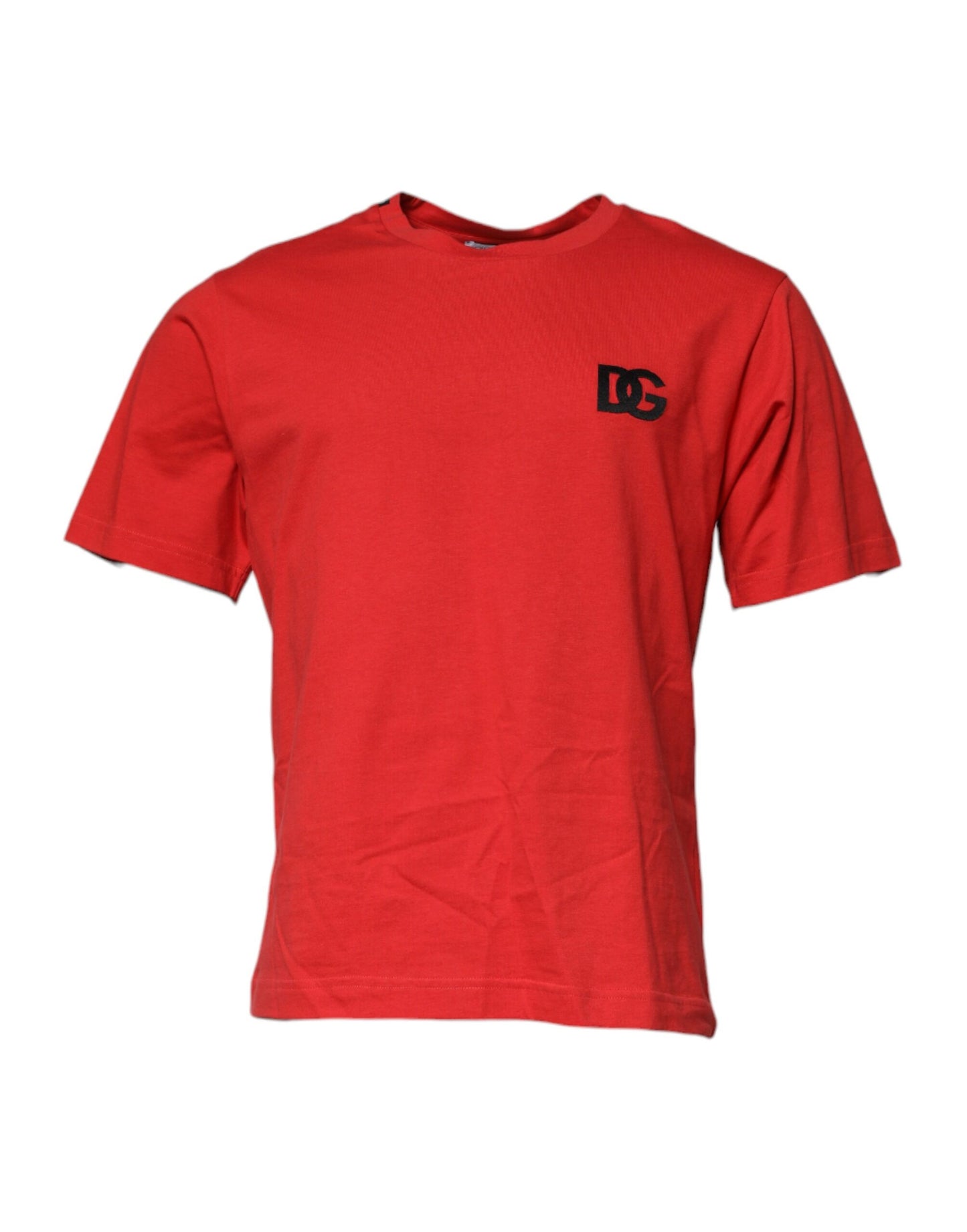 T-shirt ras du cou en coton rouge avec patch logo DG Dolce & Gabbana