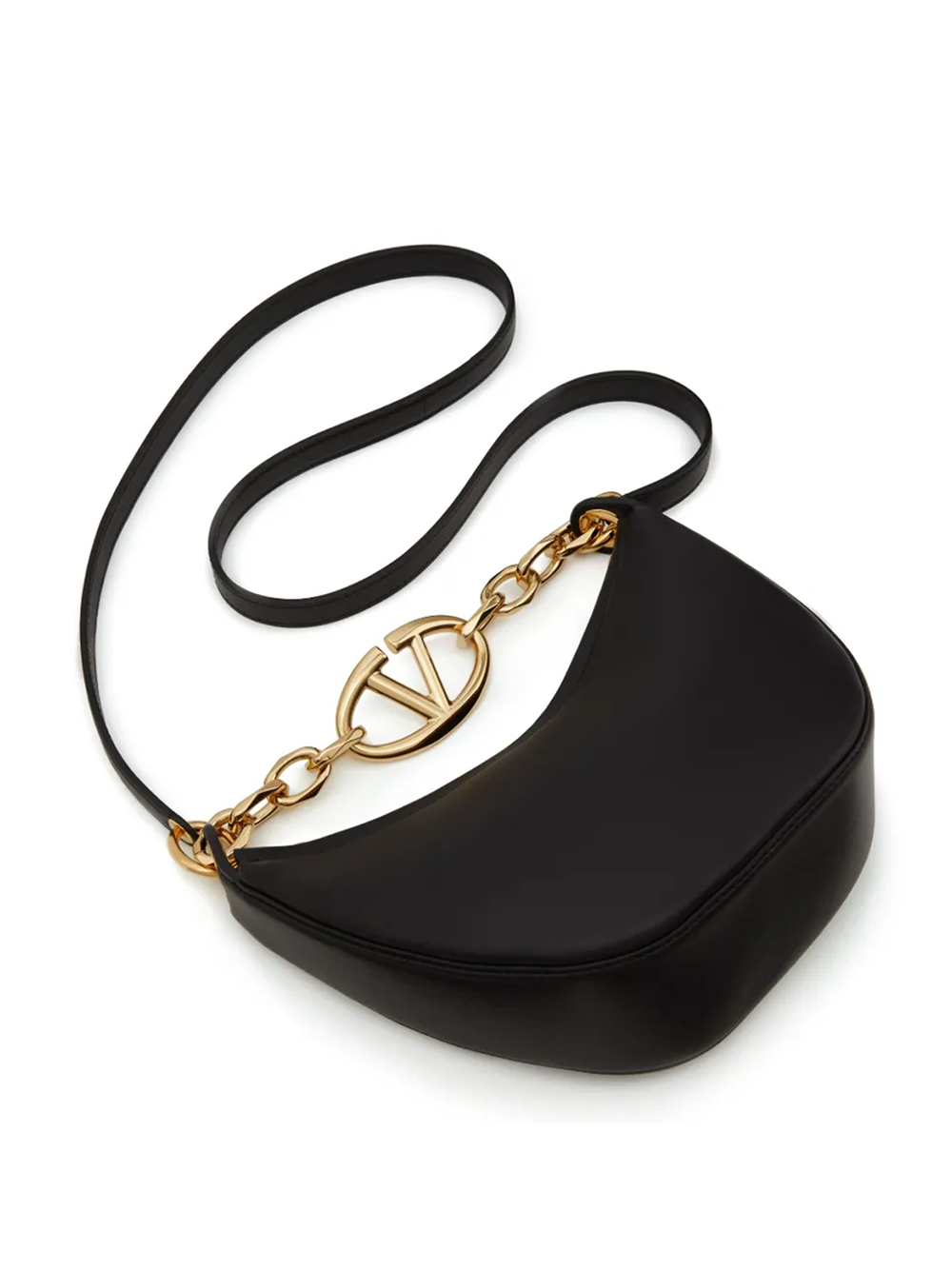 Sac à bandoulière Mini Hobo Vlogo en cuir noir Valentino Garavani