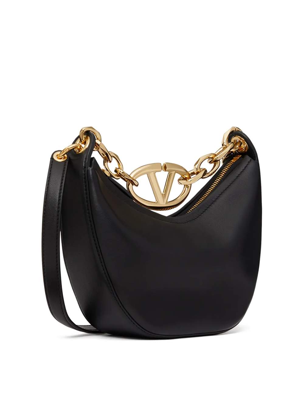 Sac à bandoulière Mini Hobo Vlogo en cuir noir Valentino Garavani