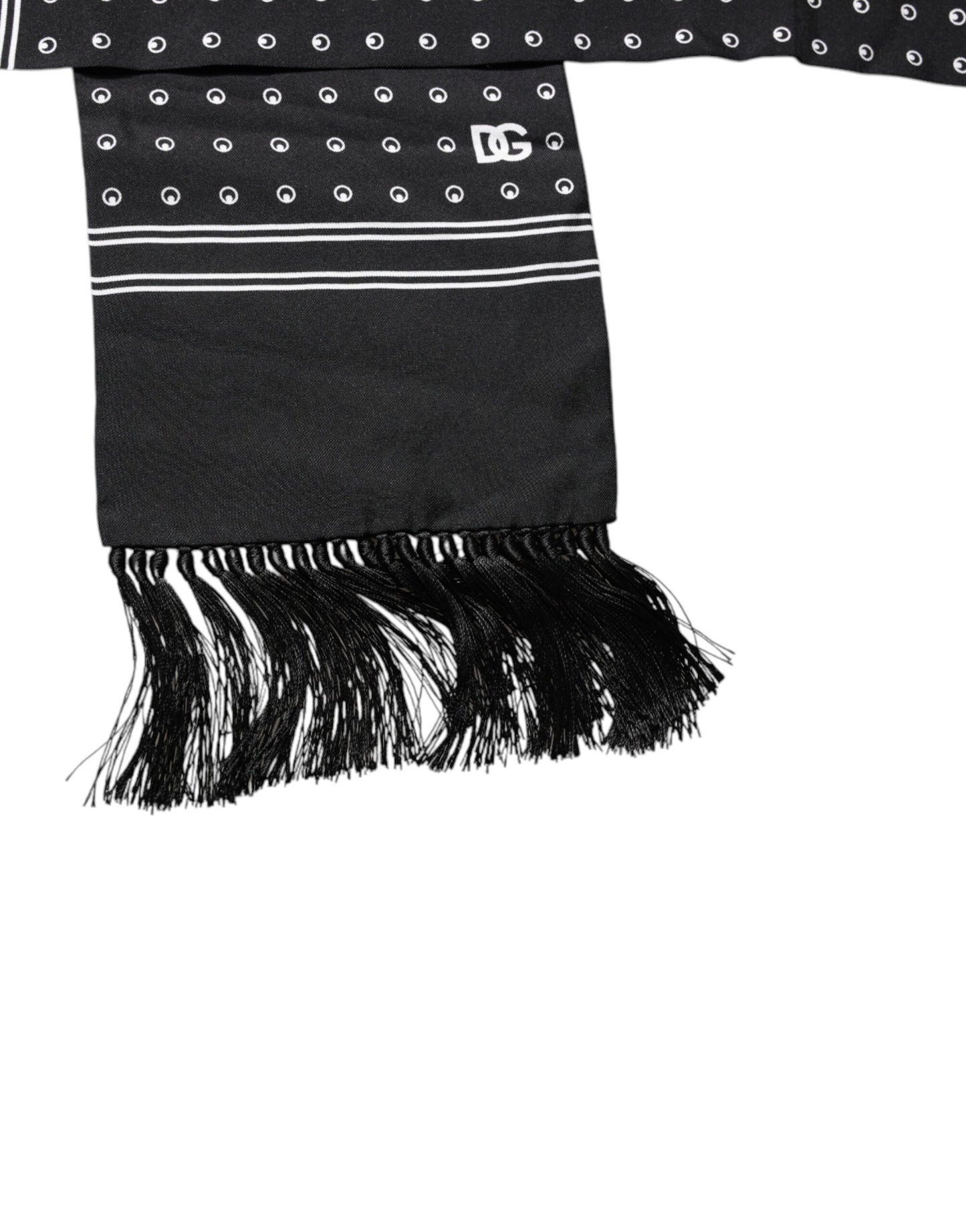 Foulard fin à franges en soie à pois noirs et blancs Dolce & Gabbana