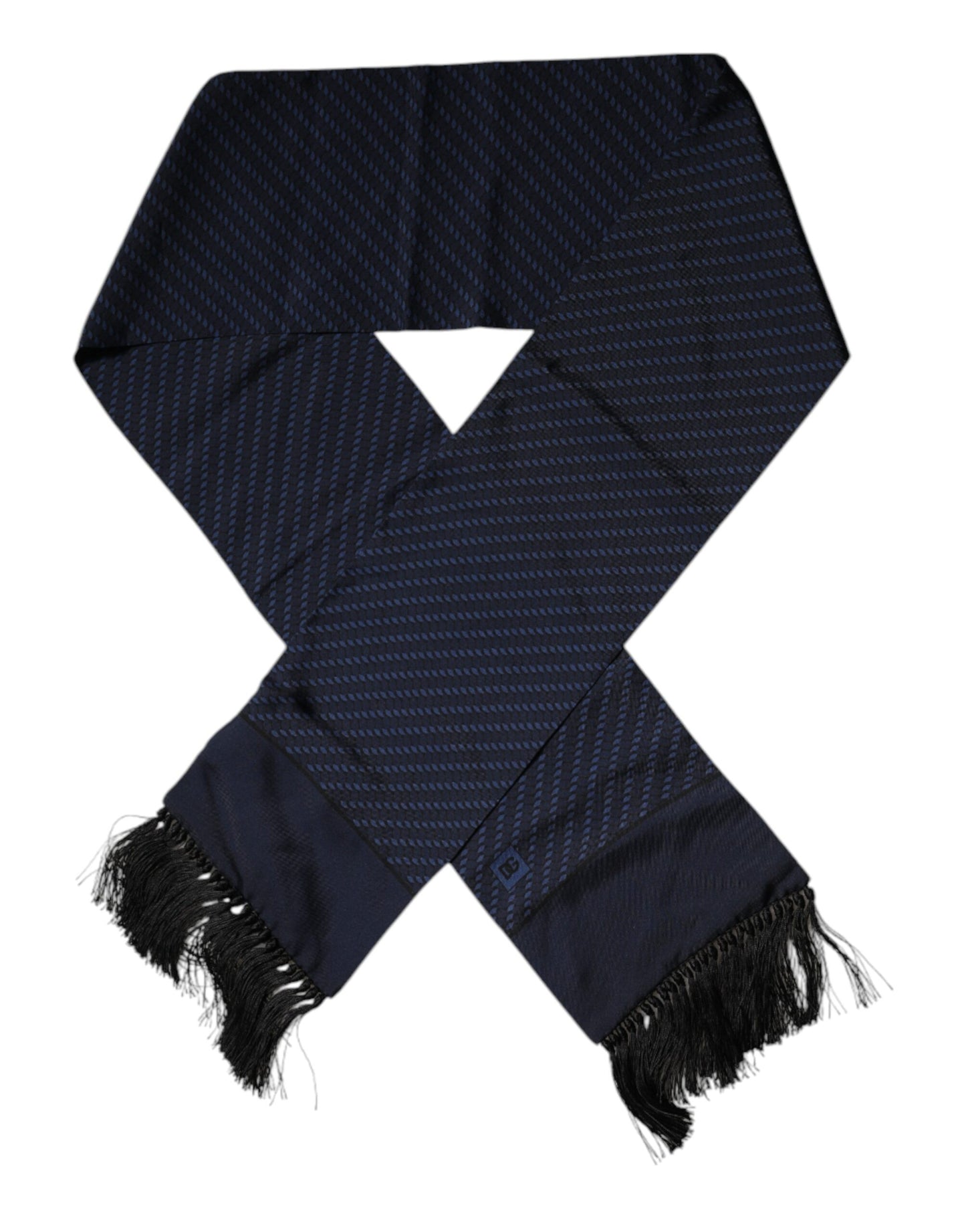 Foulard tour de cou à franges fantaisie bleu foncé Dolce & Gabbana