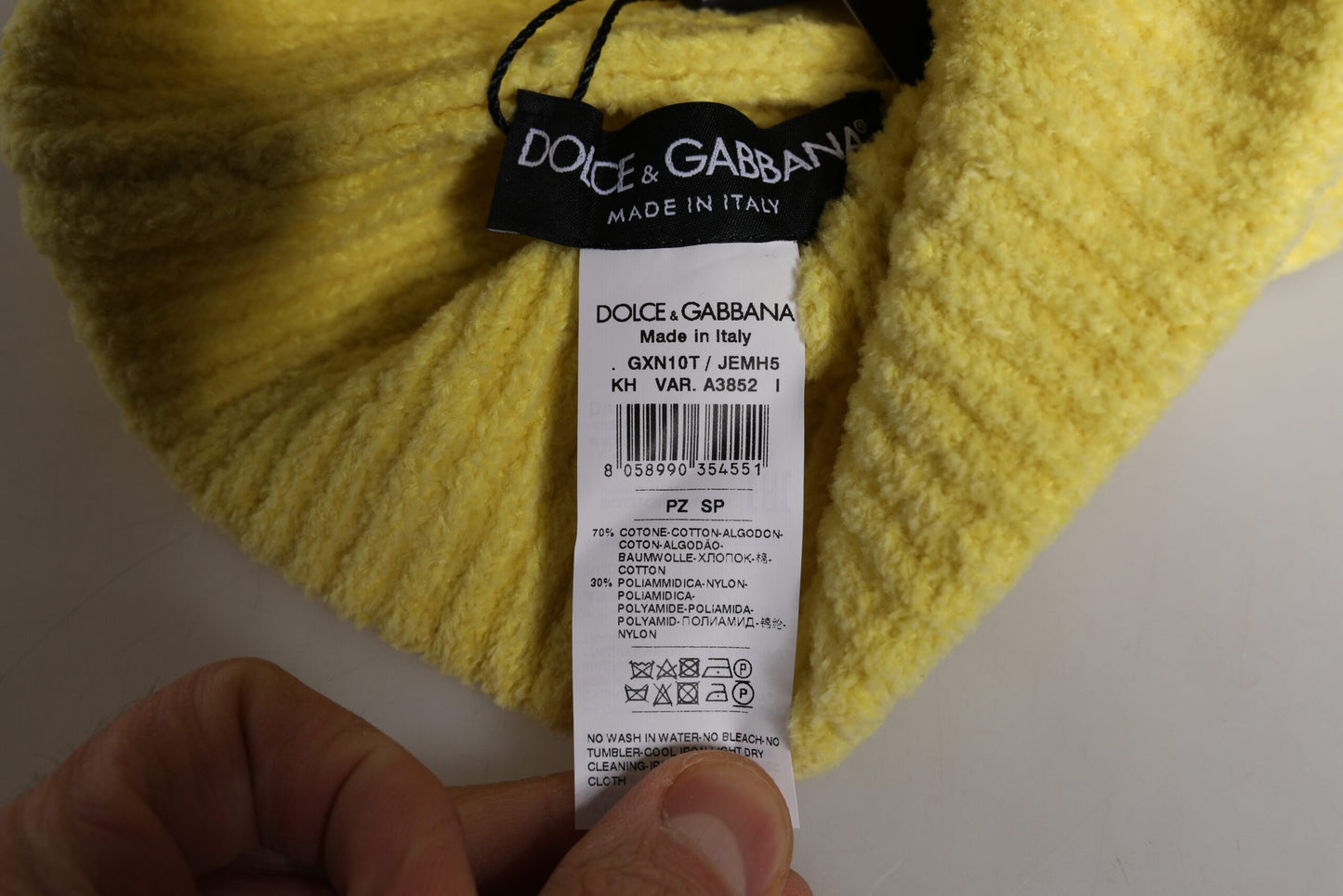 Bonnet d'hiver en tricot de coton jaune Dolce & Gabbana
