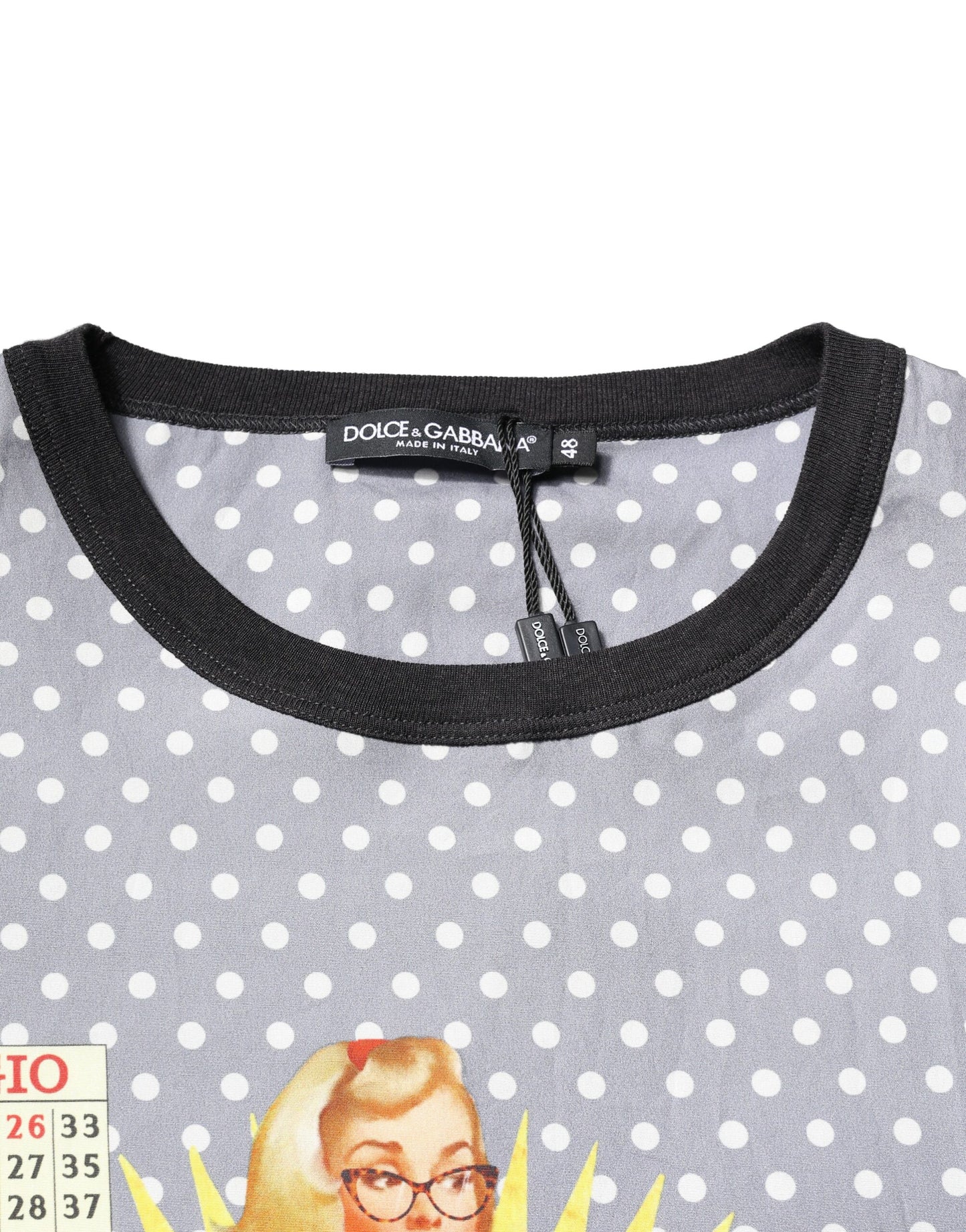 T-shirt ras du cou à imprimé pin-up à pois gris Dolce & Gabbana