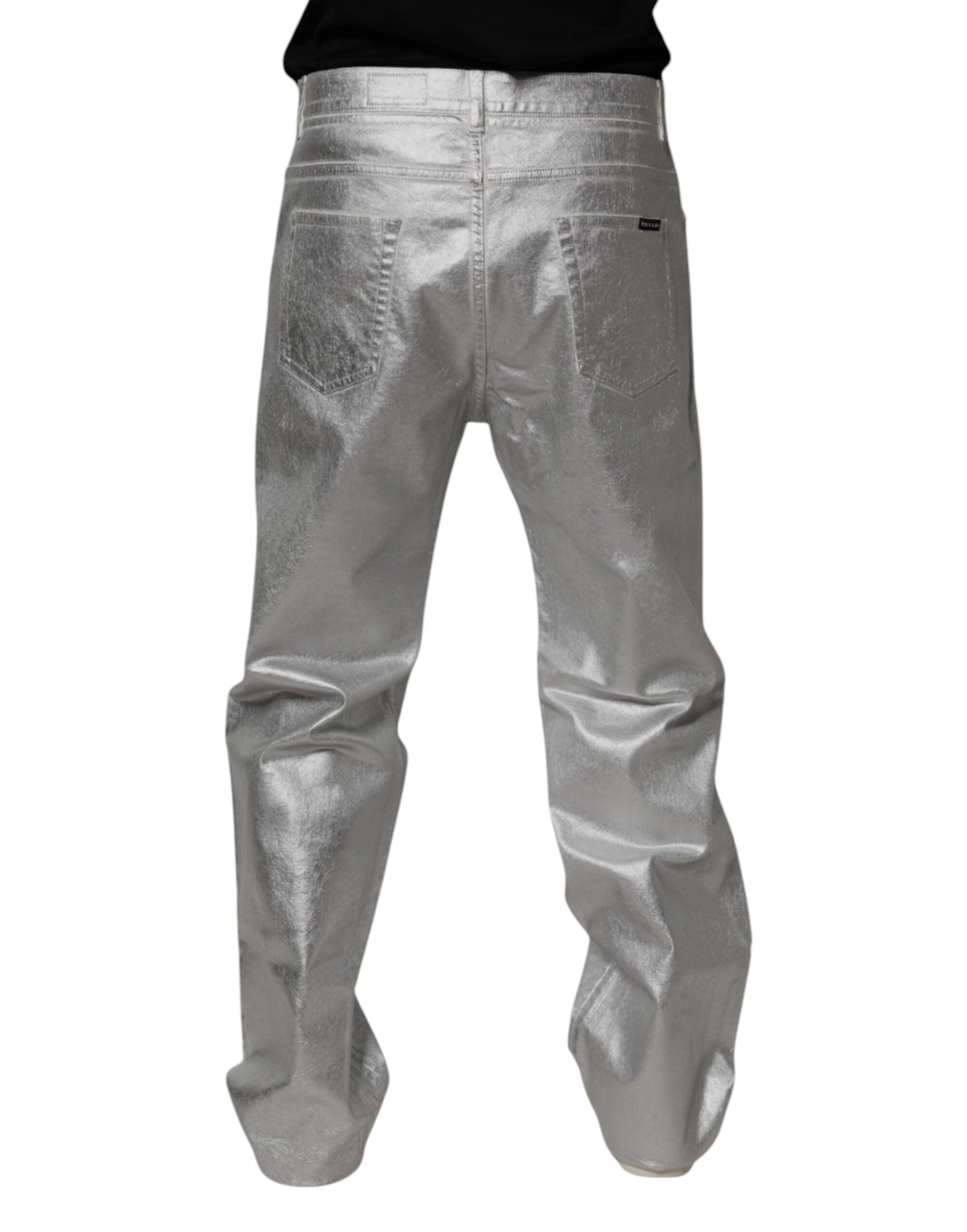 Jean droit en denim de coton argenté métallisé Dolce & Gabbana