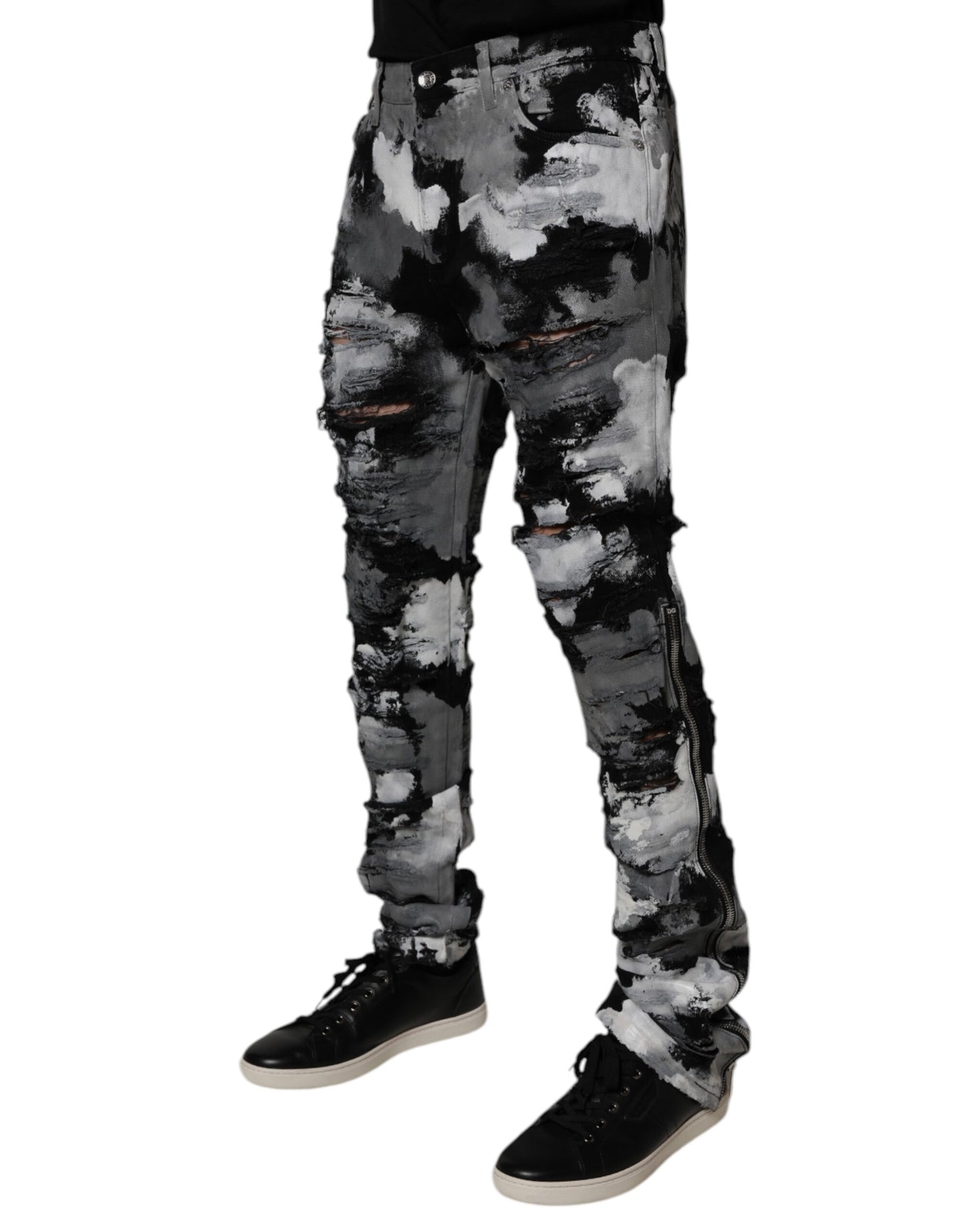 Jean skinny en denim déchiré camouflage multicolore Dolce & Gabbana