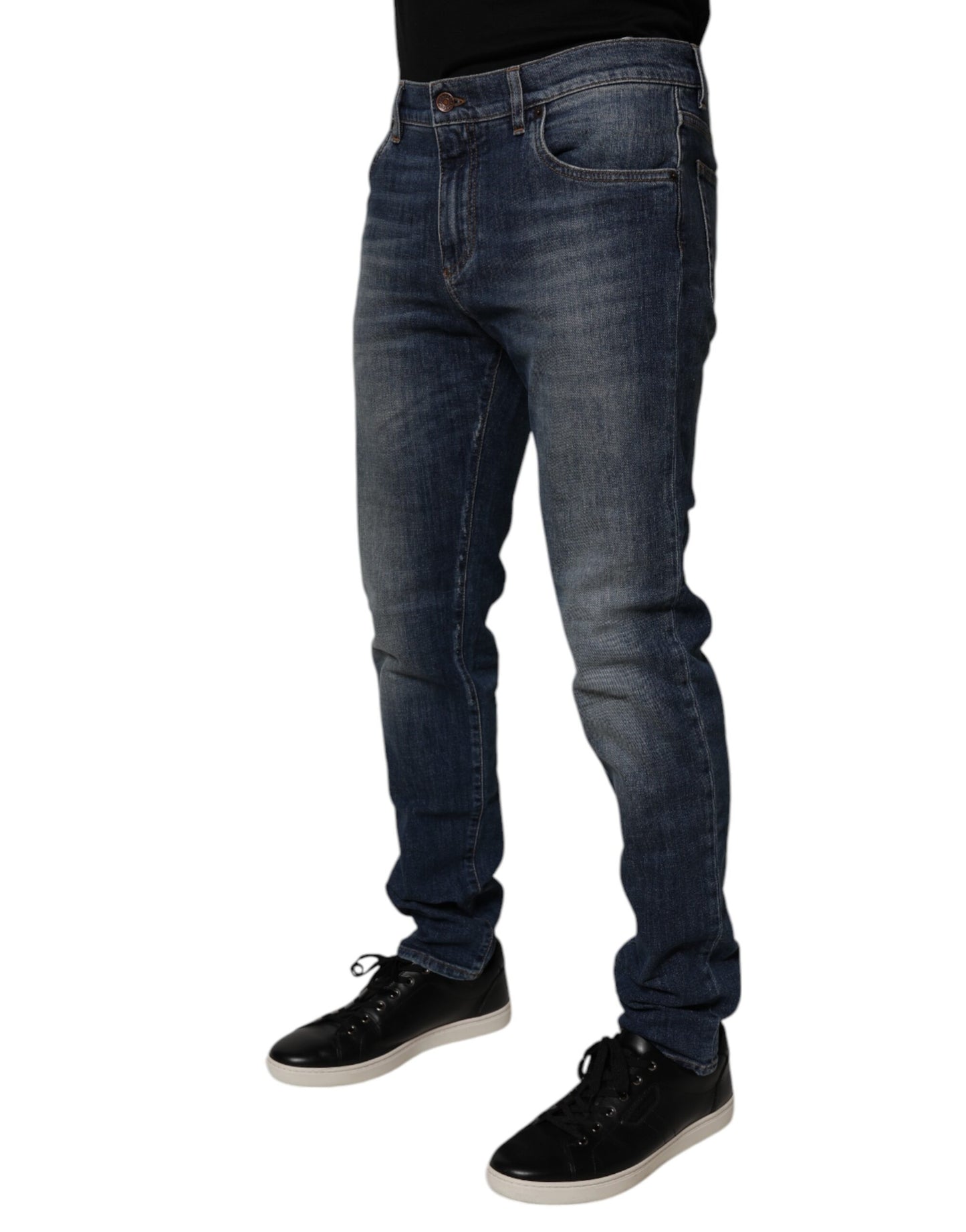 Jean skinny en cuir et coton bleu foncé Dolce & Gabbana