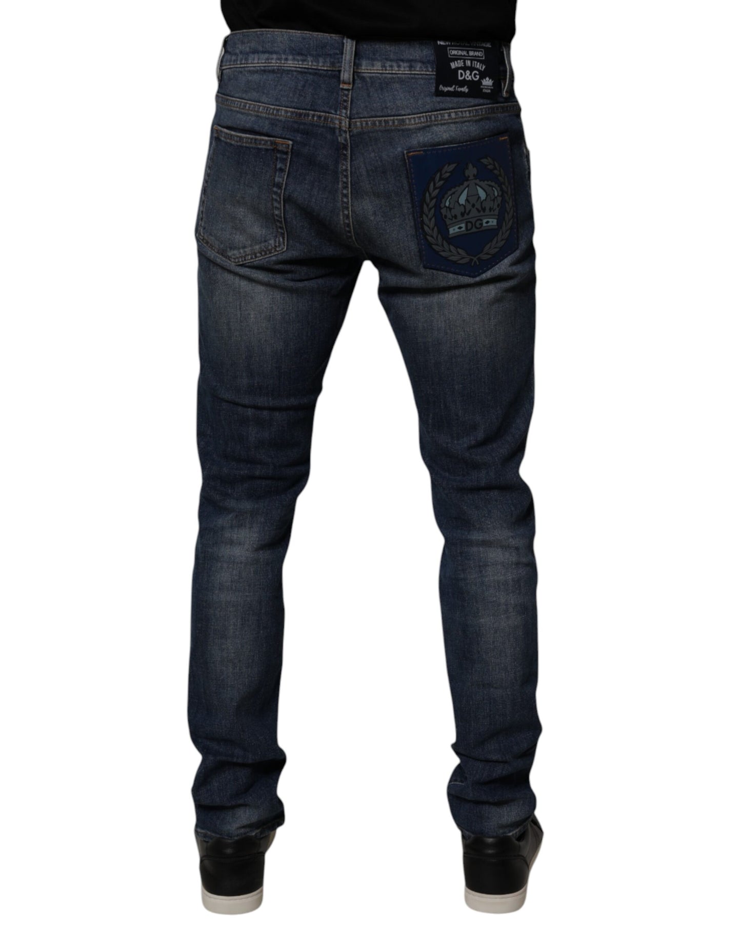 Jean skinny en cuir et coton bleu foncé Dolce & Gabbana