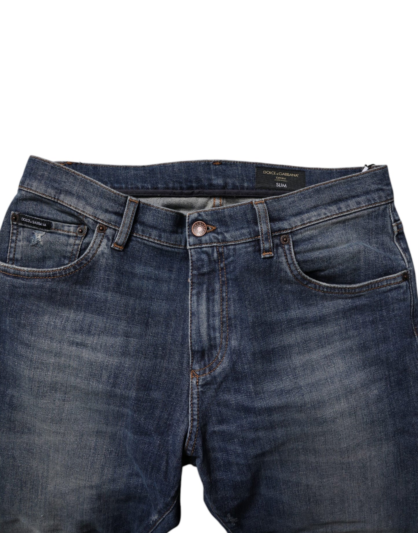 Jean skinny en cuir et coton bleu foncé Dolce & Gabbana