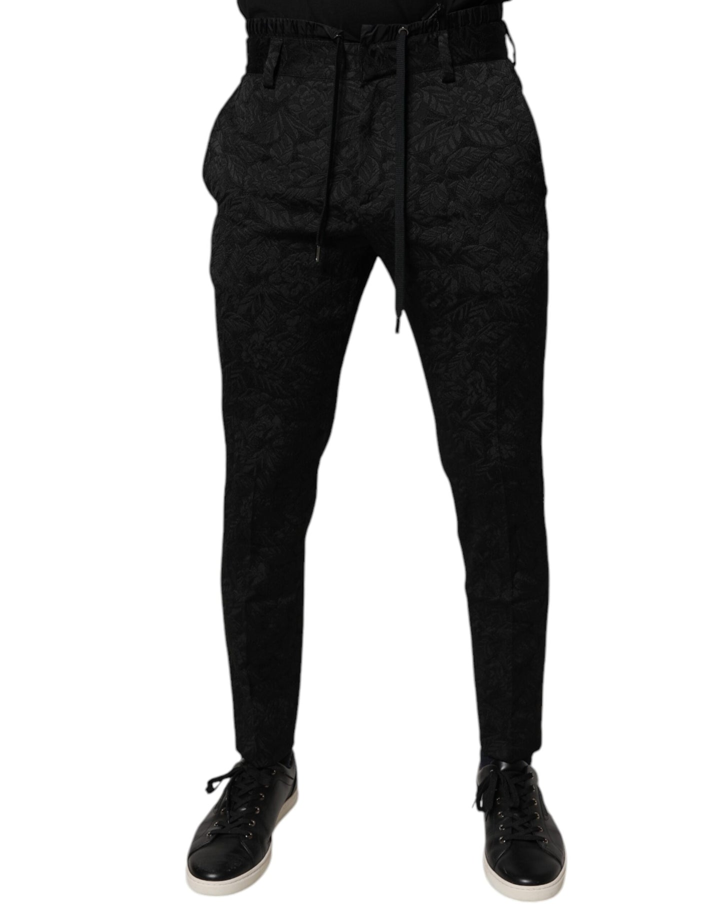 Pantalon skinny en polyester brocart noir Dolce & Gabbana