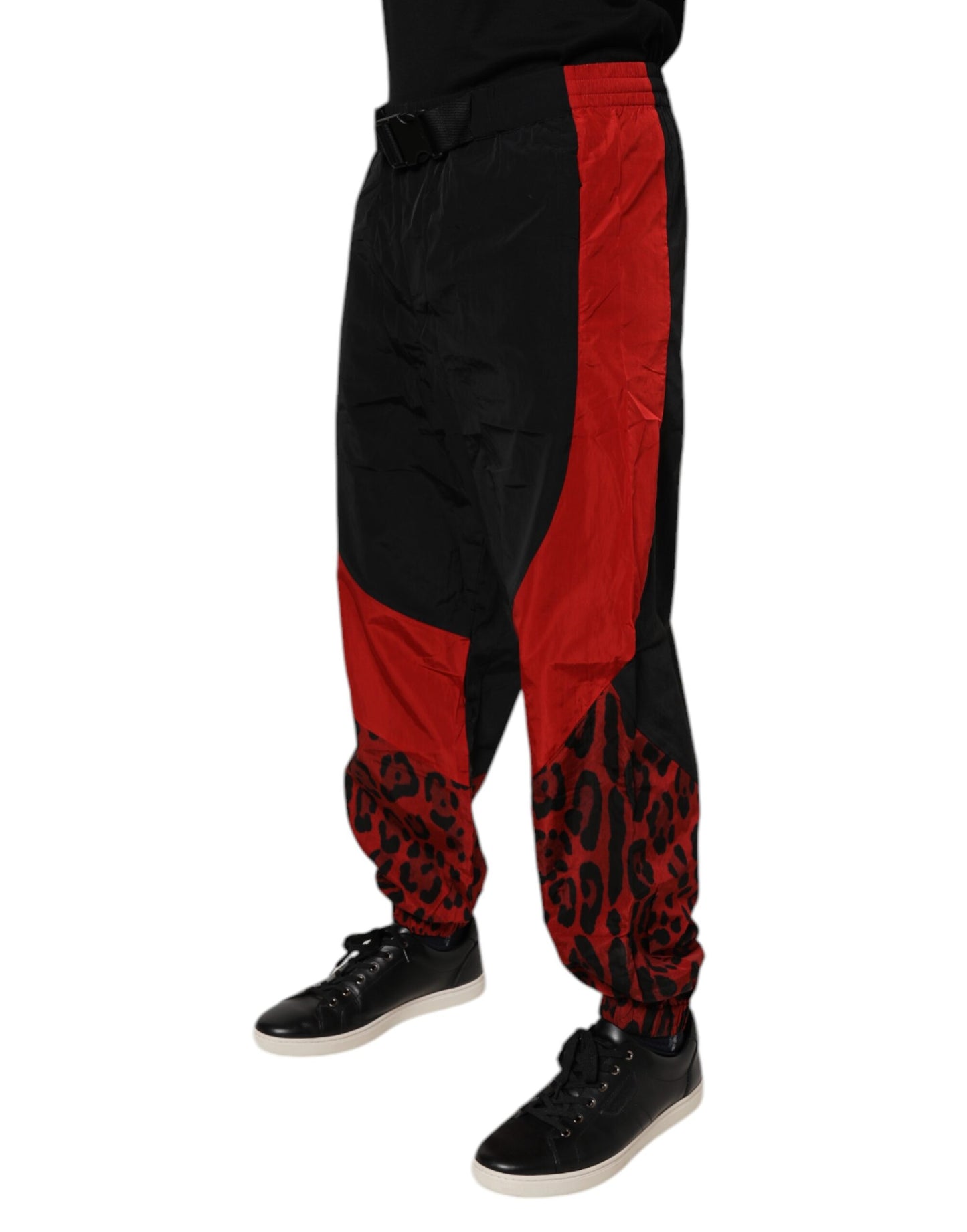 Pantalon de jogging Dolce & Gabbana noir et rouge à imprimé léopard