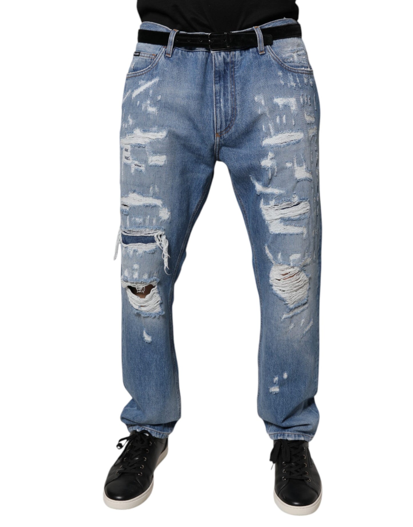 Jean droit en coton bleu déchiré Dolce & Gabbana