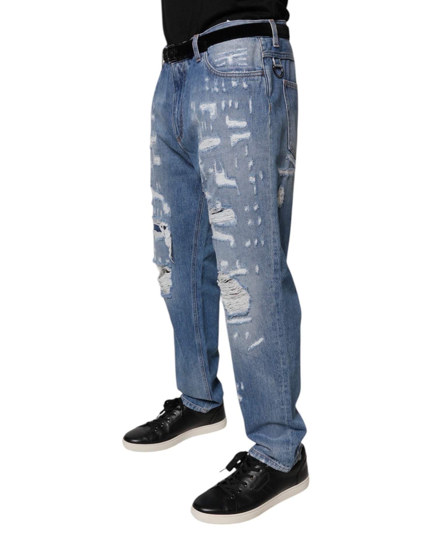Jean droit en coton bleu déchiré Dolce & Gabbana