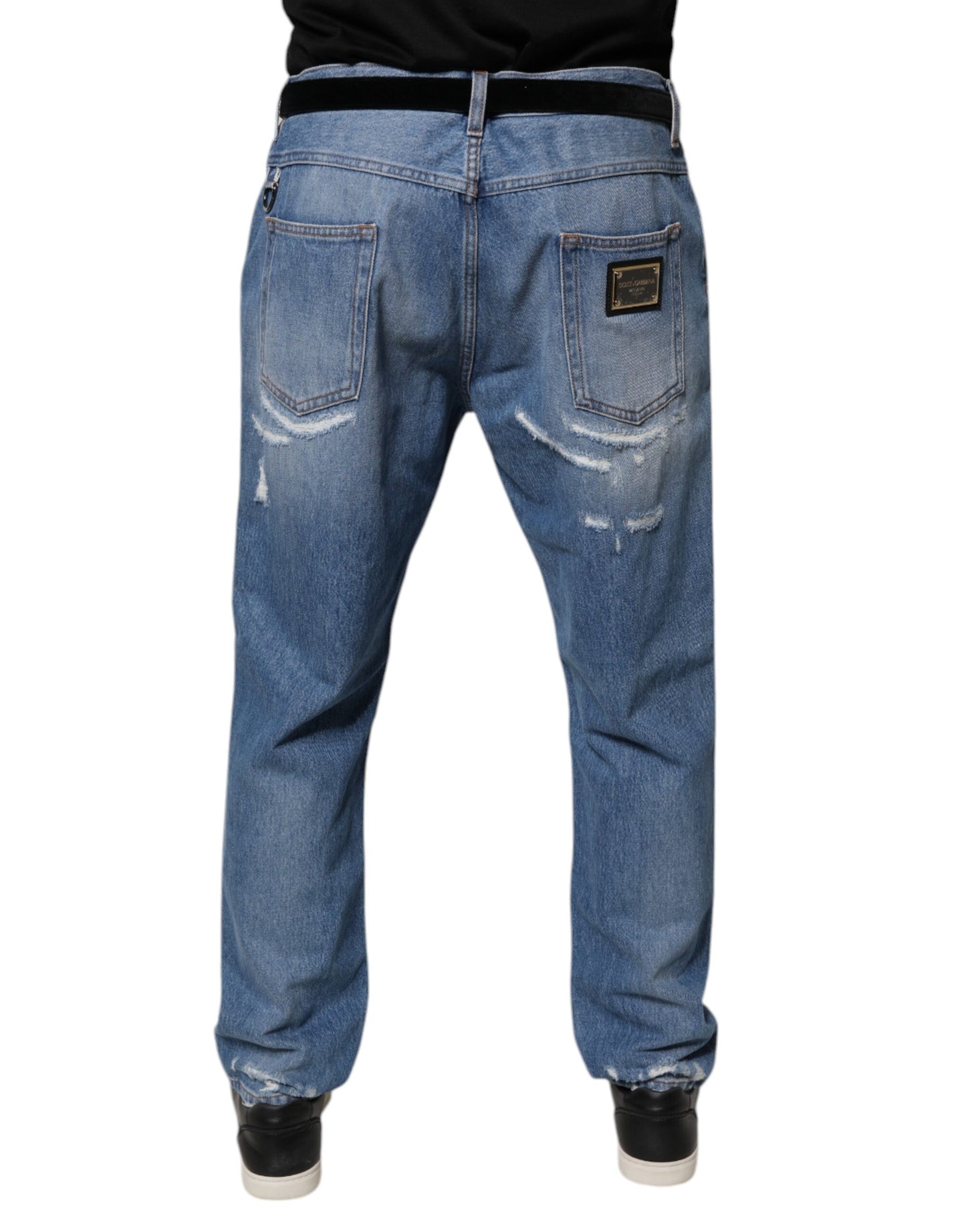 Jean droit en coton bleu déchiré Dolce & Gabbana