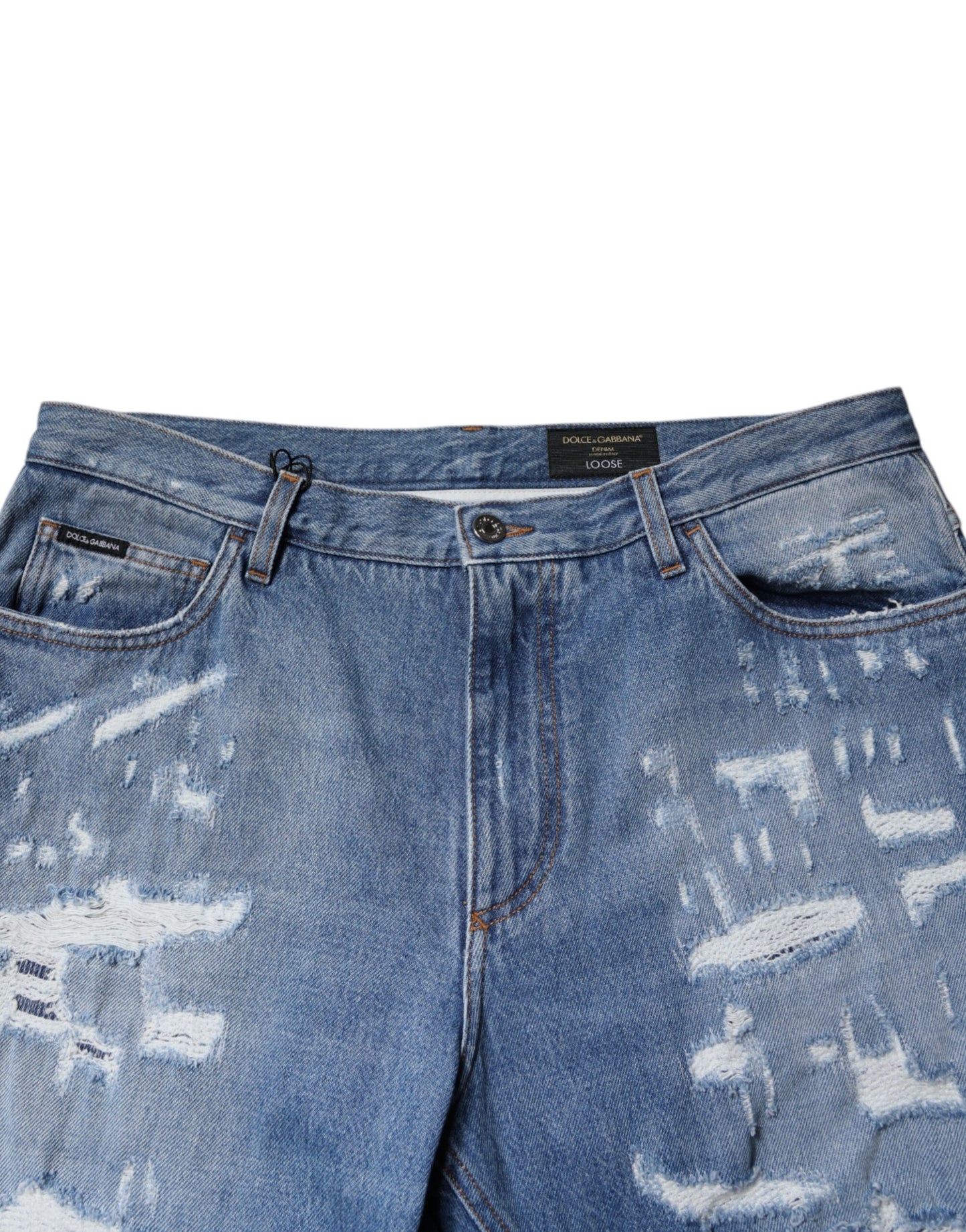 Jean droit en coton bleu déchiré Dolce & Gabbana