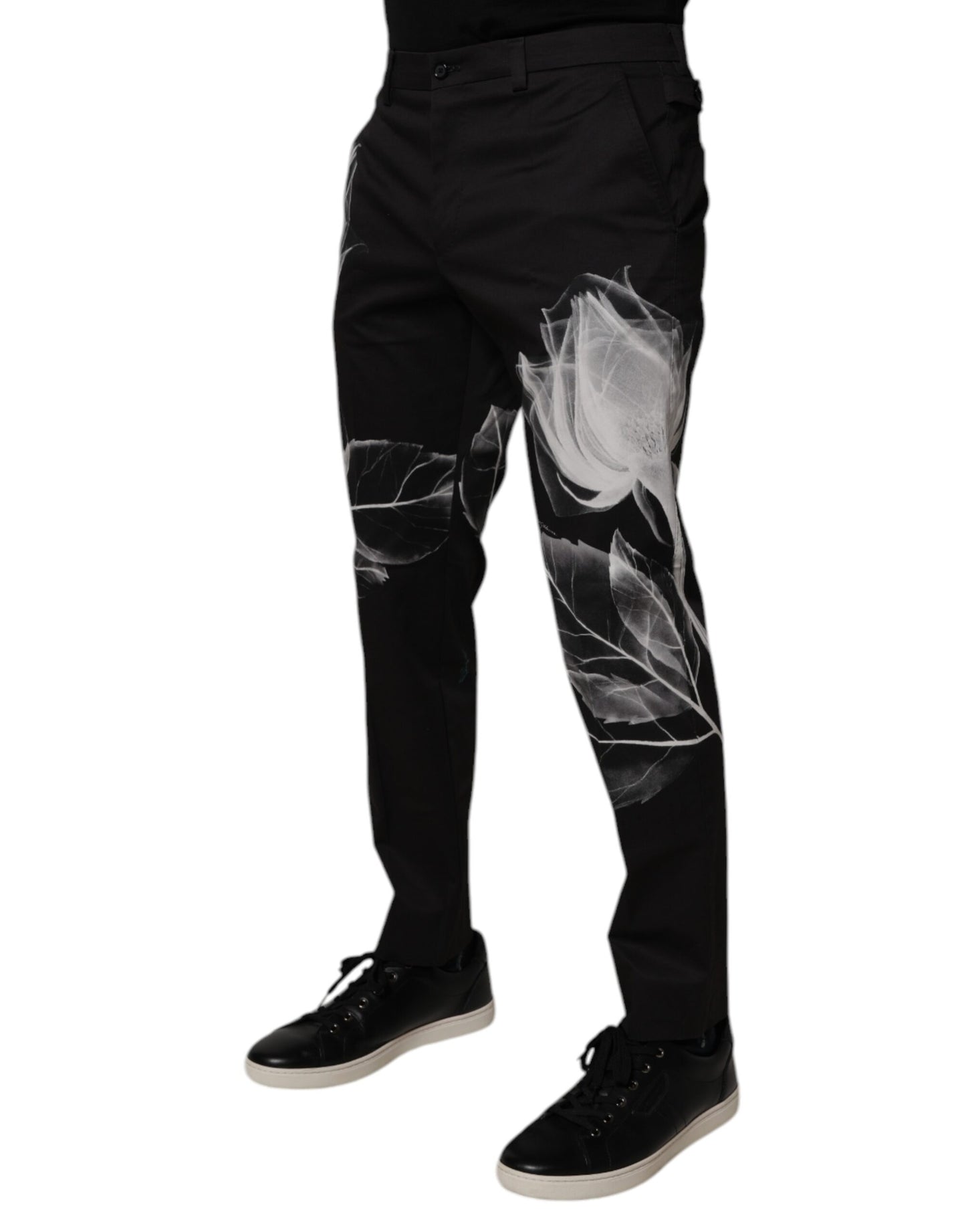 Pantalon skinny en coton noir à fleurs Dolce & Gabbana
