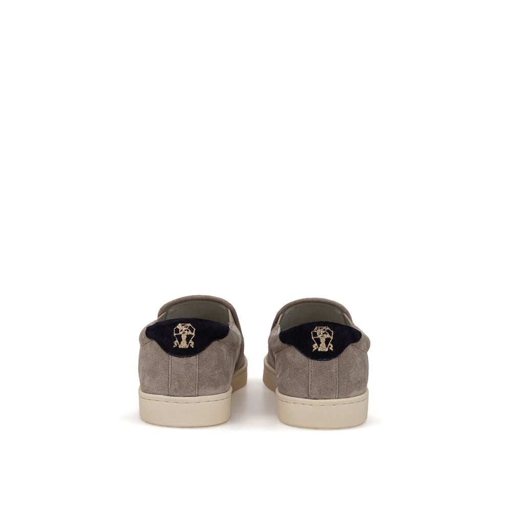 Baskets en cuir gris Brunello Cucinelli