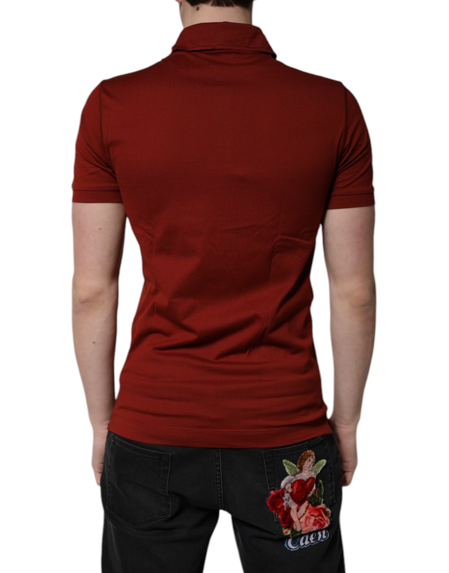 Polo Dolce & Gabbana en coton rouge avec logo DG et col pour homme