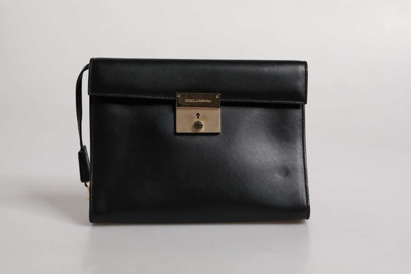 Sac porte-documents en cuir noir Dolce & Gabbana avec plaque logo