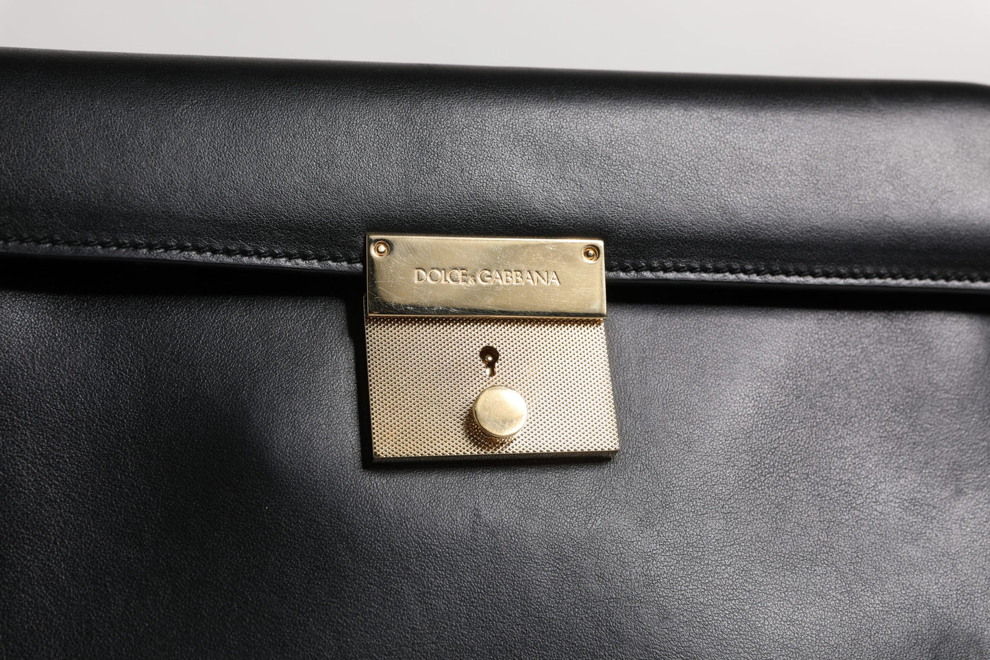 Sac porte-documents en cuir noir Dolce & Gabbana avec plaque logo