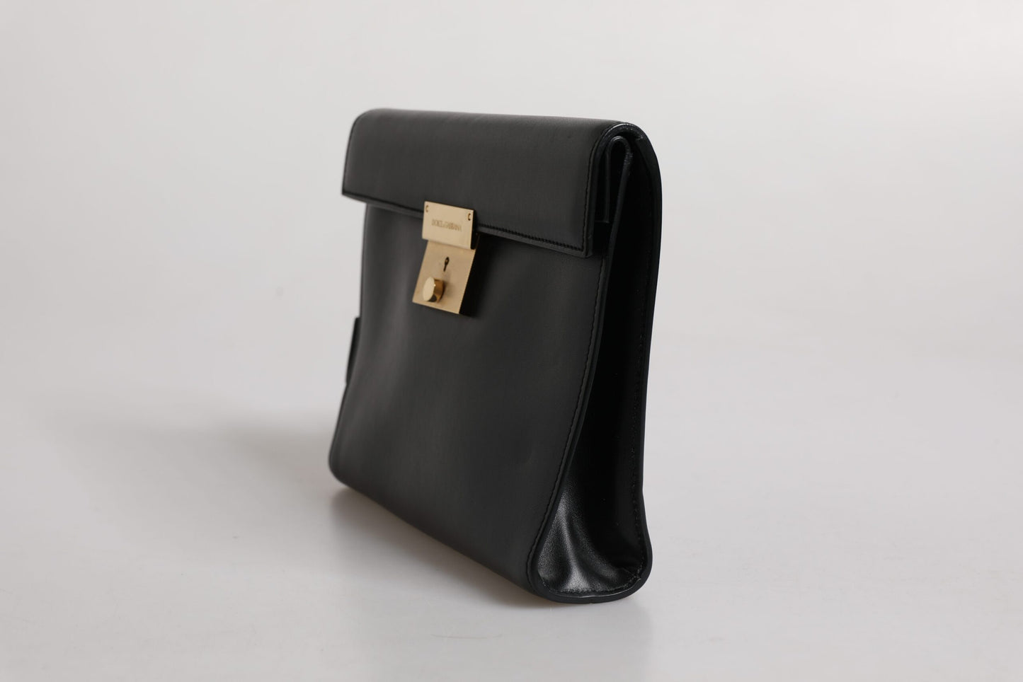 Sac porte-documents en cuir noir Dolce & Gabbana avec plaque logo
