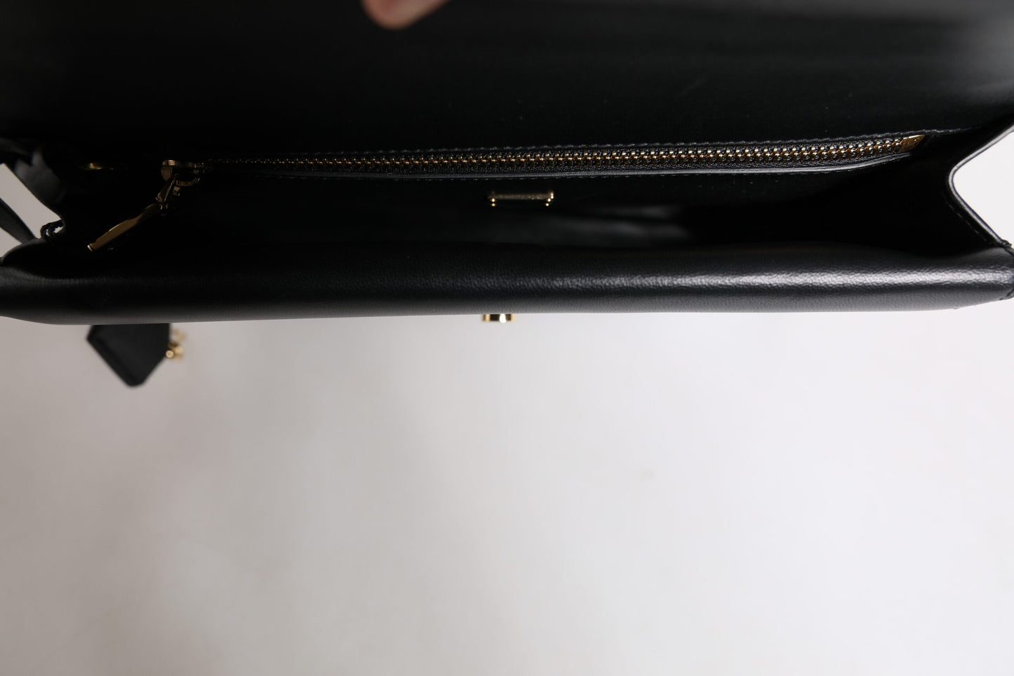 Sac porte-documents en cuir noir Dolce & Gabbana avec plaque logo