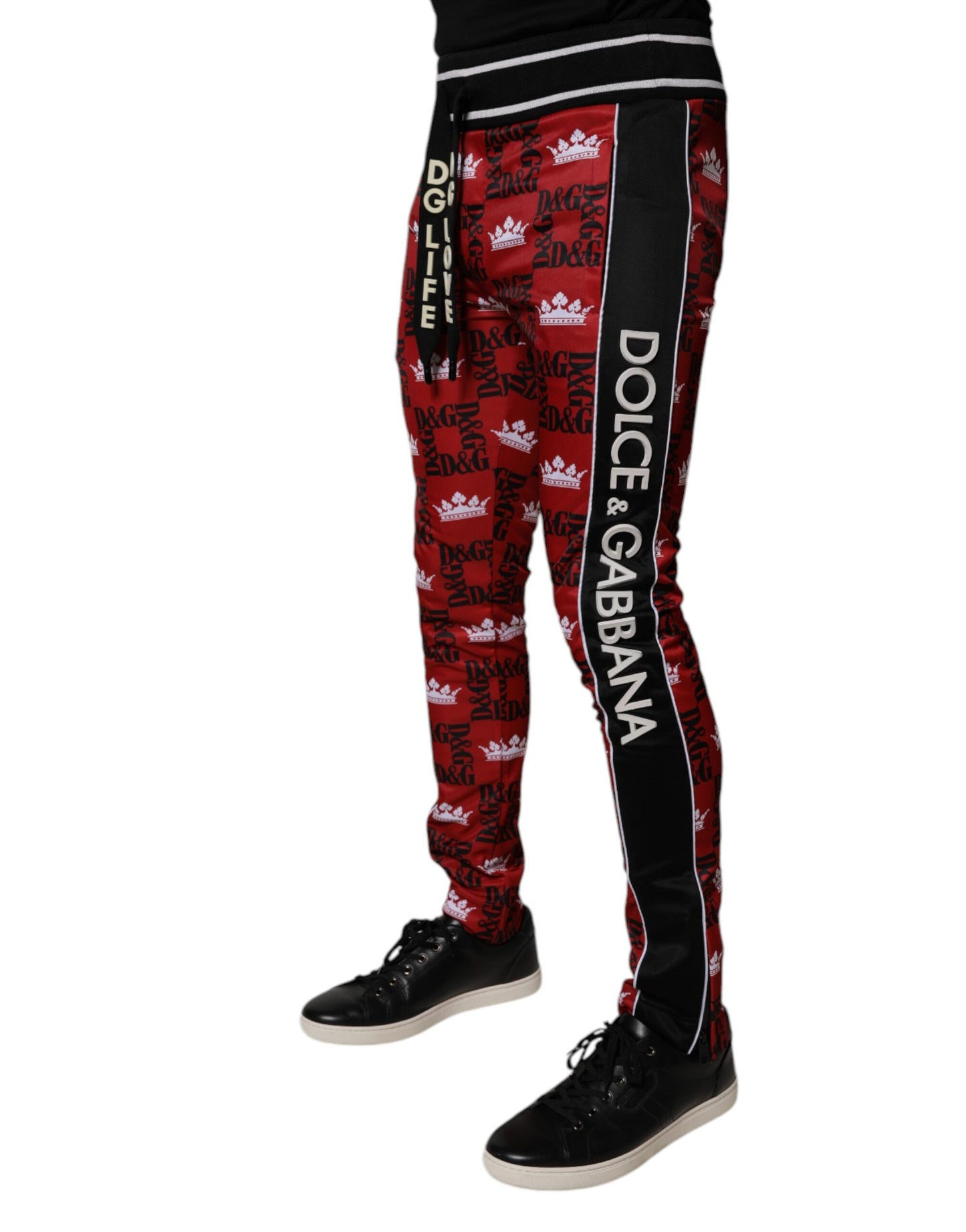 Pantalon de survêtement Dolce & Gabbana pour homme avec logo couronne rouge et monogramme