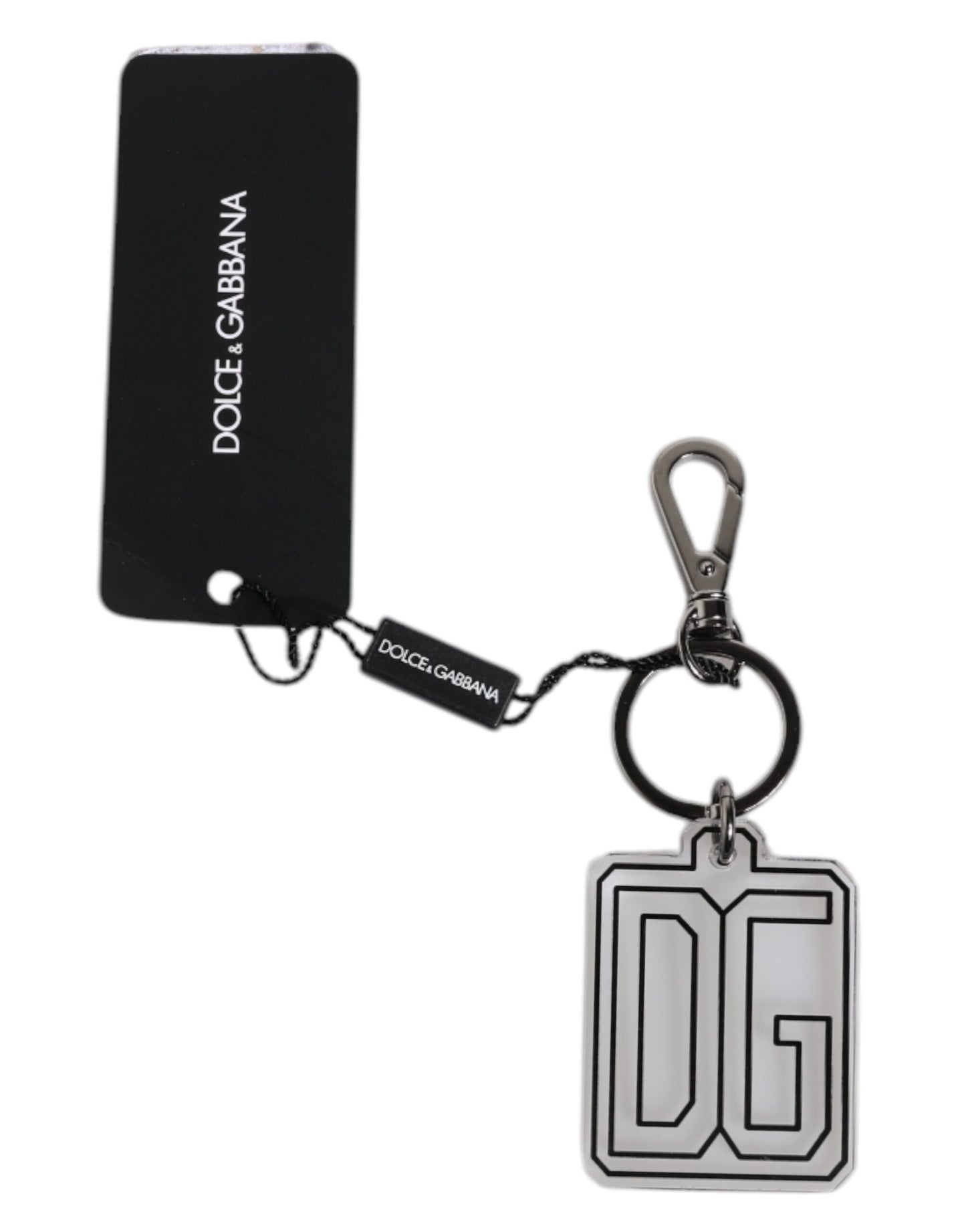 Porte-clés Dolce & Gabbana pour homme, gris, noir, logo DG en caoutchouc argenté