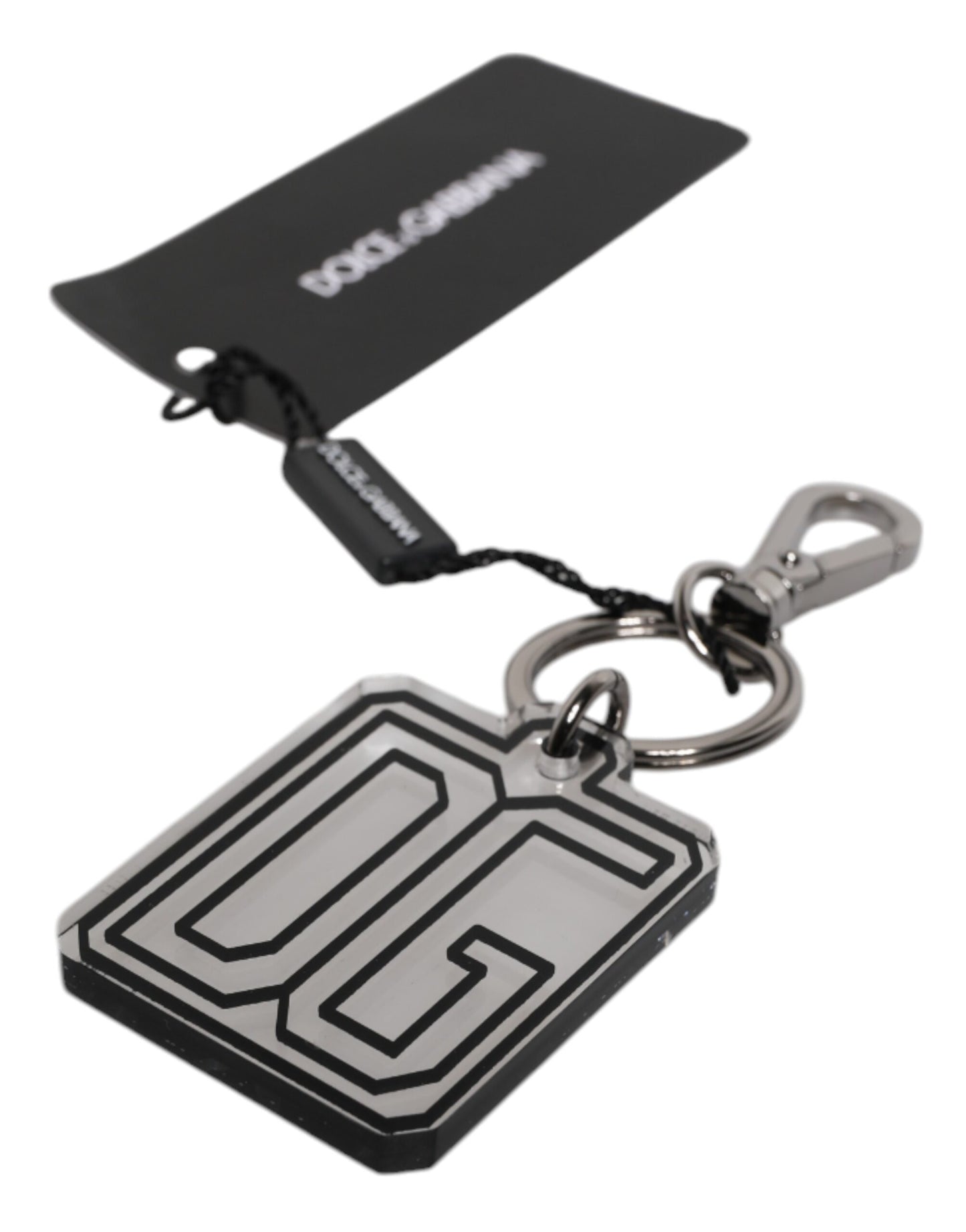 Porte-clés Dolce & Gabbana pour homme, gris, noir, logo DG en caoutchouc argenté