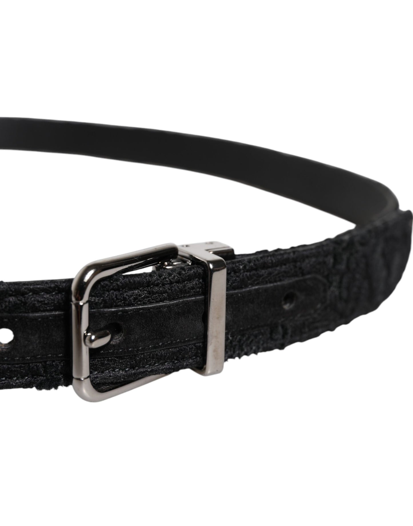 Ceinture Dolce & Gabbana en coton mélangé noir avec boucle en métal argenté