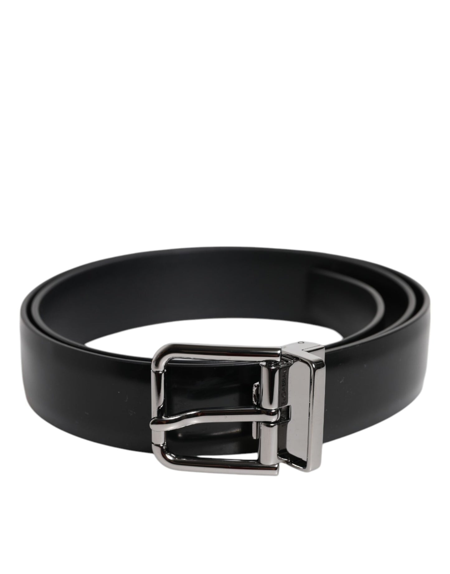 Ceinture Dolce & Gabbana en cuir noir brillant avec boucle en métal argenté