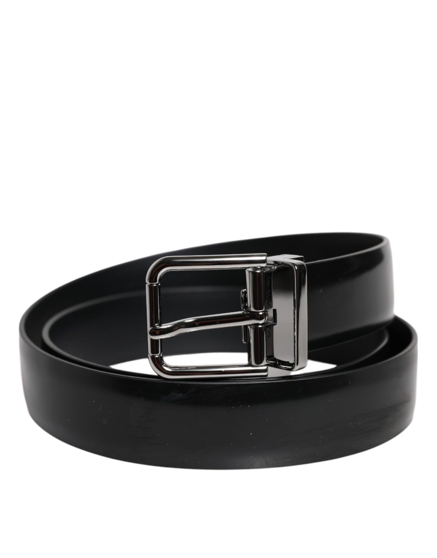 Ceinture Dolce & Gabbana en cuir noir brillant avec boucle en métal argenté