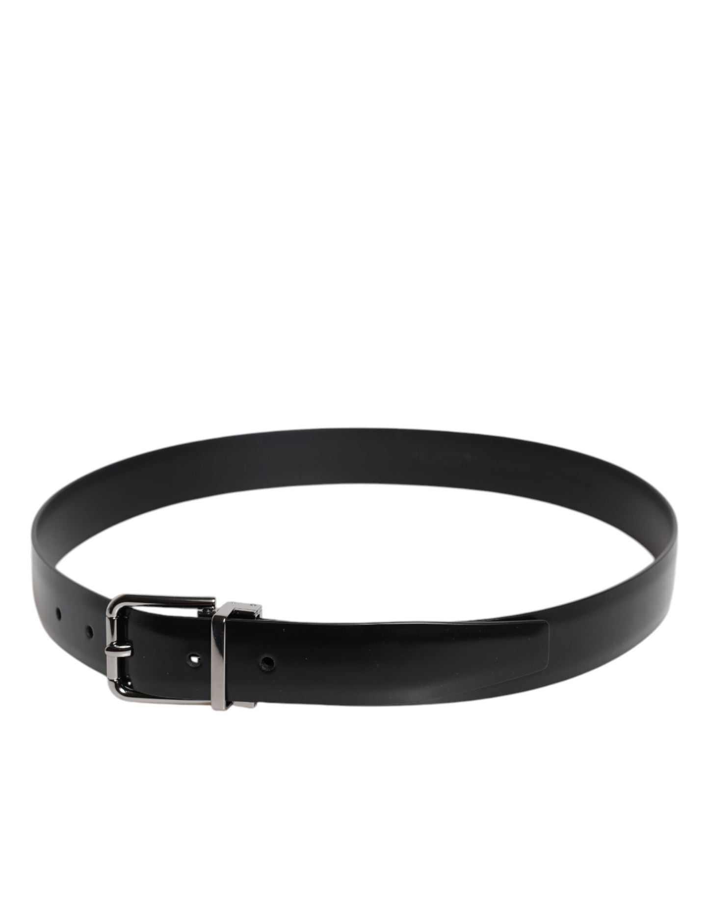 Ceinture Dolce & Gabbana en cuir noir brillant avec boucle en métal argenté