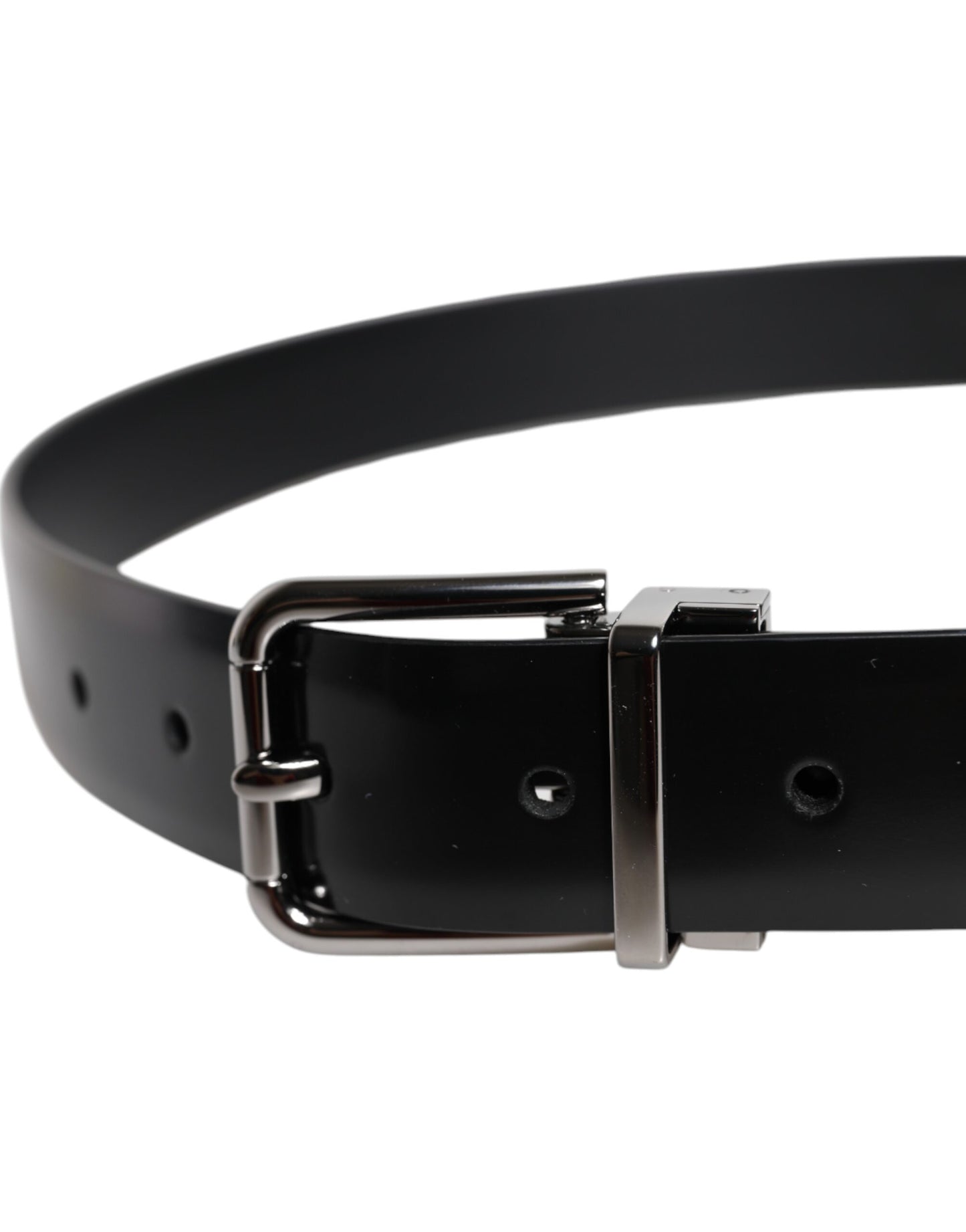 Ceinture Dolce & Gabbana en cuir noir brillant avec boucle en métal argenté