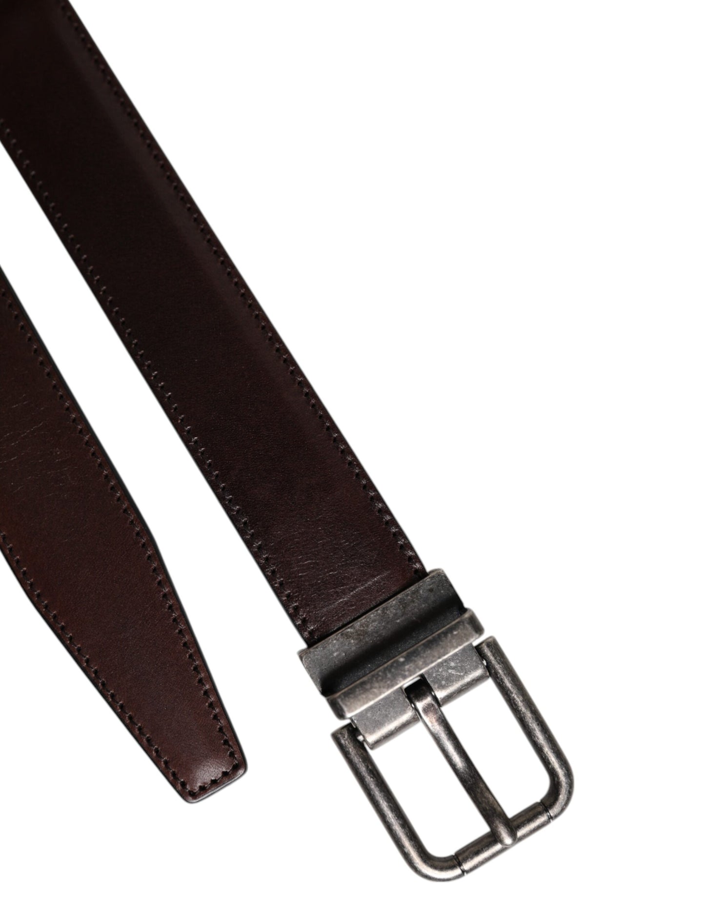 Ceinture Dolce & Gabbana en cuir marron avec boucle en métal argenté
